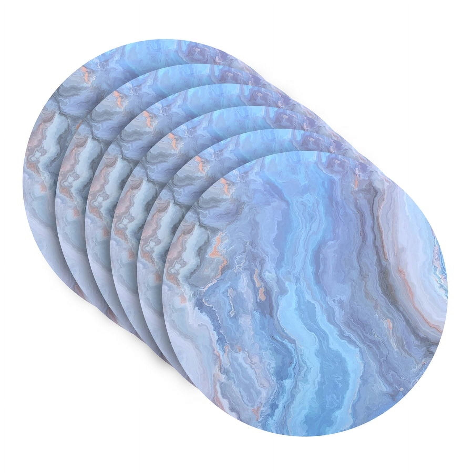 Dainty Home Marble Cork Foil Printed Marble Granite Designed Thick Cork Textured 15" x 15" Round Placemat Set of 6 in Navy