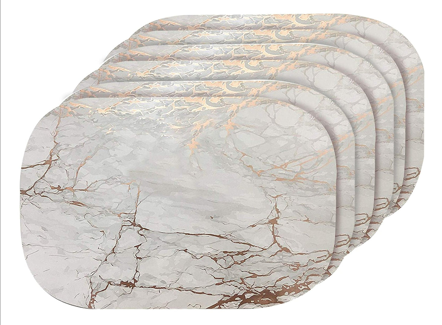 Dainty Home Marble Cork Metallic Print Oval Set of 6 Placemats in Rose Gold