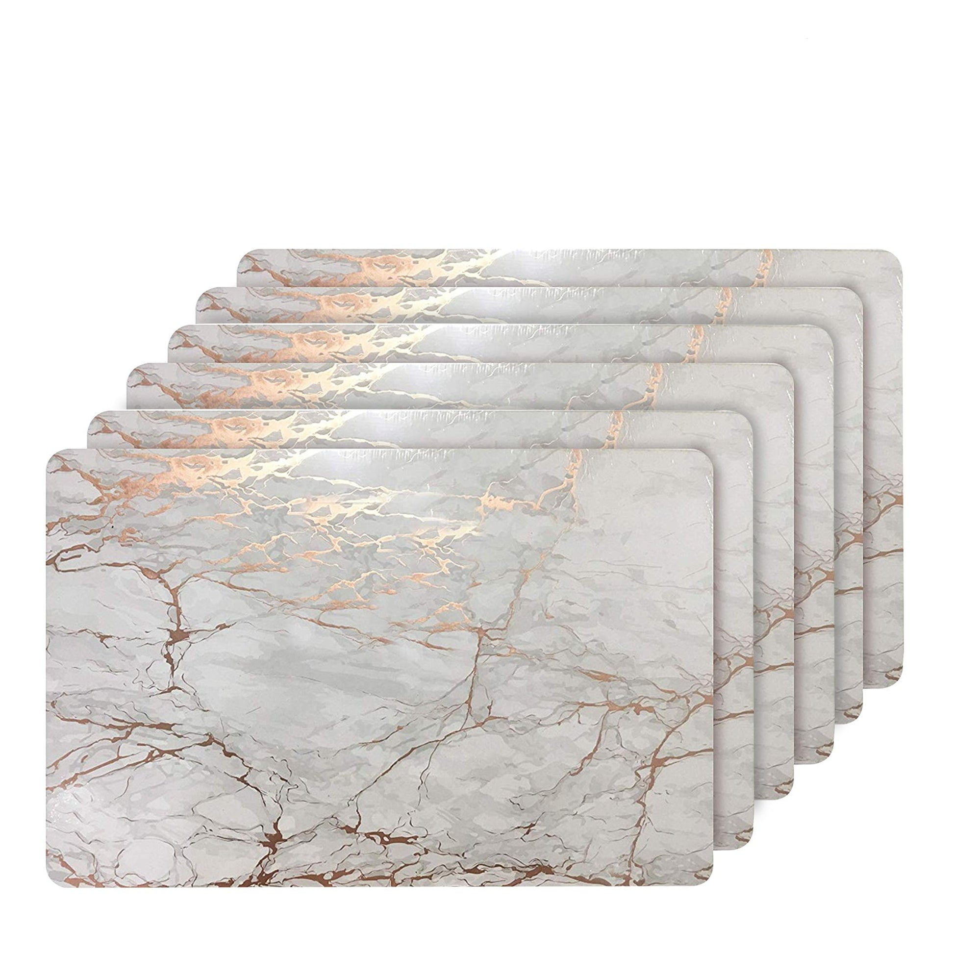 Dainty Home Marble Cork Metallic Print Rectangle Set of 6 Placemats in Rose Gold