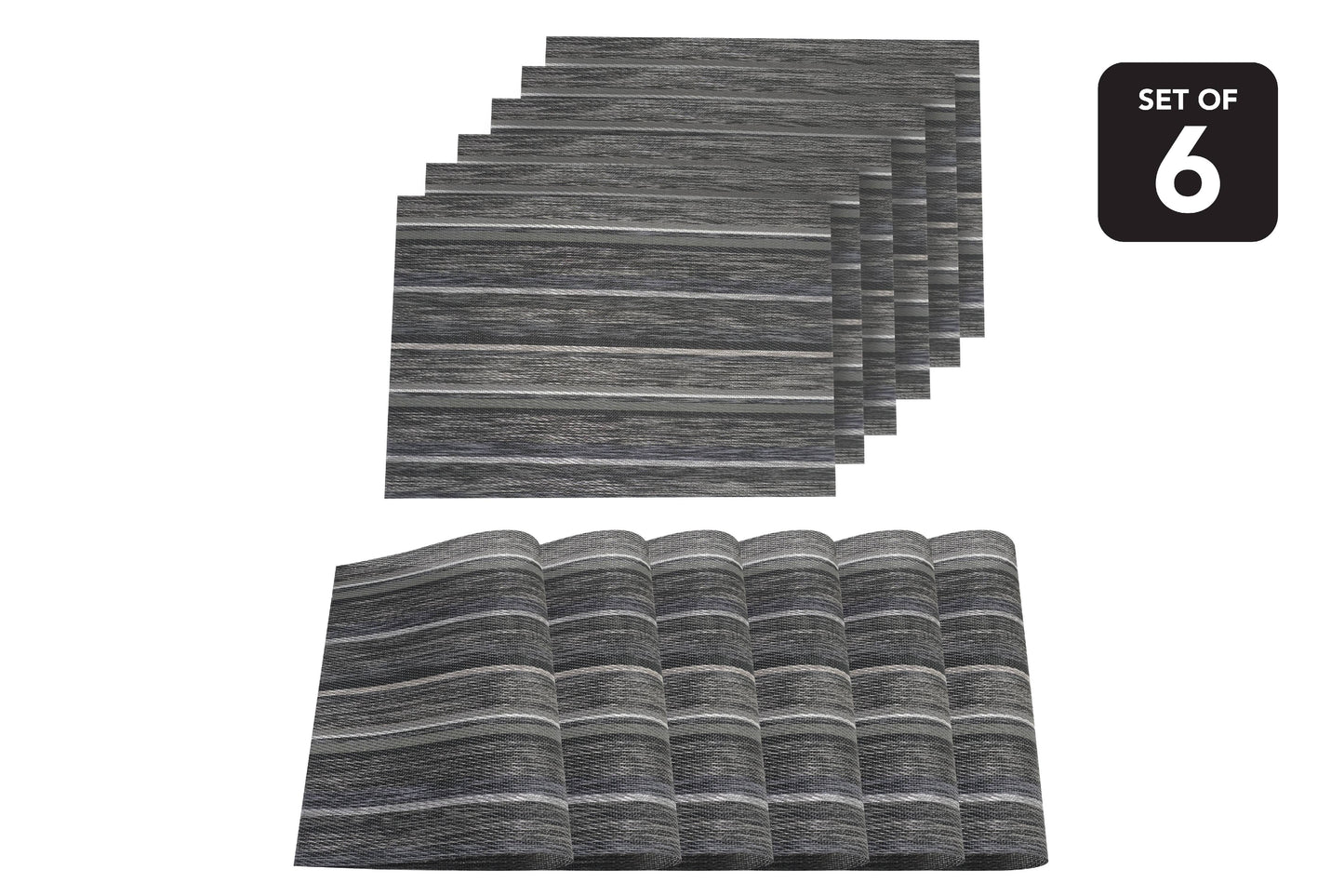 Dainty Home Multistripes Woven Textilene Reversible Rectangle Set of 6 Placemats in Silver
