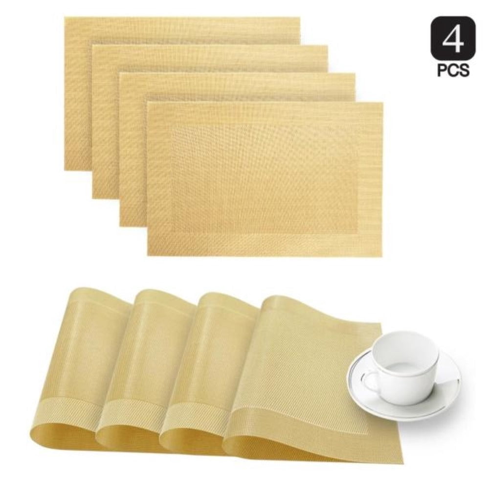 Dainty Home Napa Woven Textilene Crossweave With Solid Geometric Pattern Reversible 12" x 18" Rectangular Placemat Set of 4 in Gold