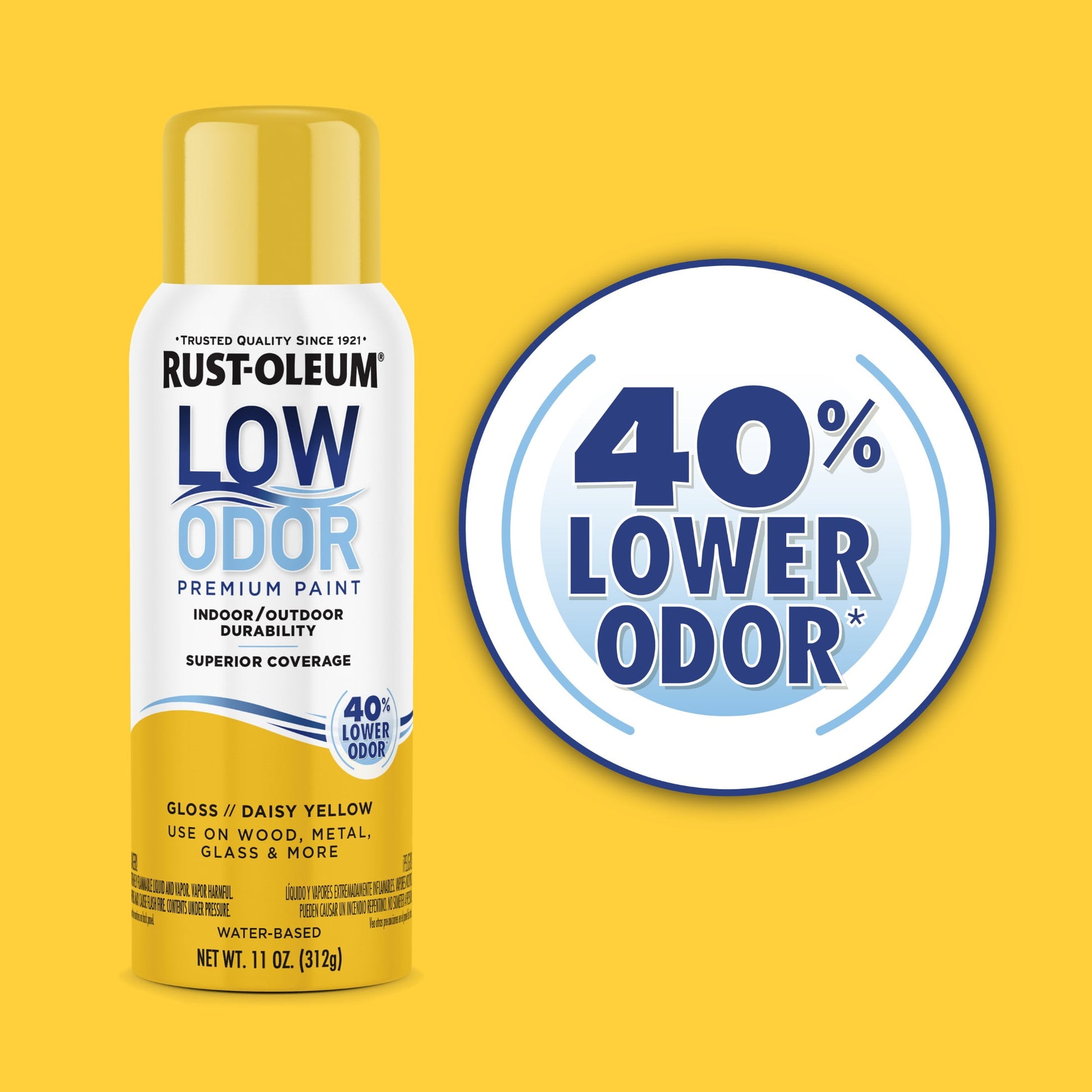 6 Pack, Daisy Yellow, Rust-Oleum Low Odor Premium Gloss Spray Paint-388269, 11 oz
