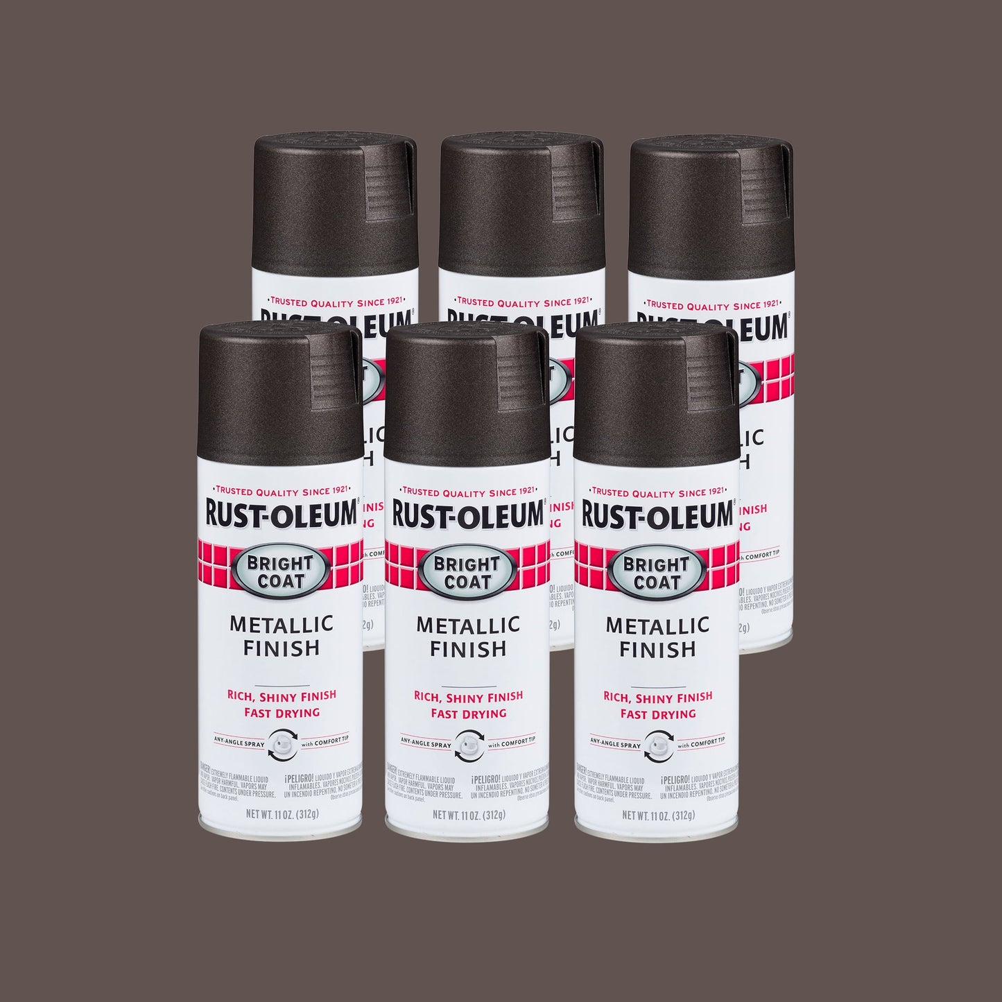 6 Pack, Dark Bronze, Rust-Oleum Stops Rust Bright Coat Metallic Protective Enamel Spray Paint-7713830, 11 oz