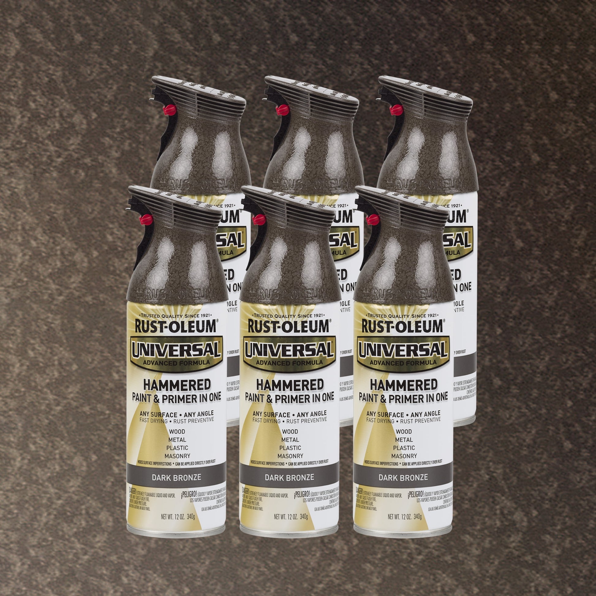 6 Pack, Dark Bronze, Rust-Oleum Universal All Surface Interior/Exterior Hammered Spray Paint-258199, 11 oz