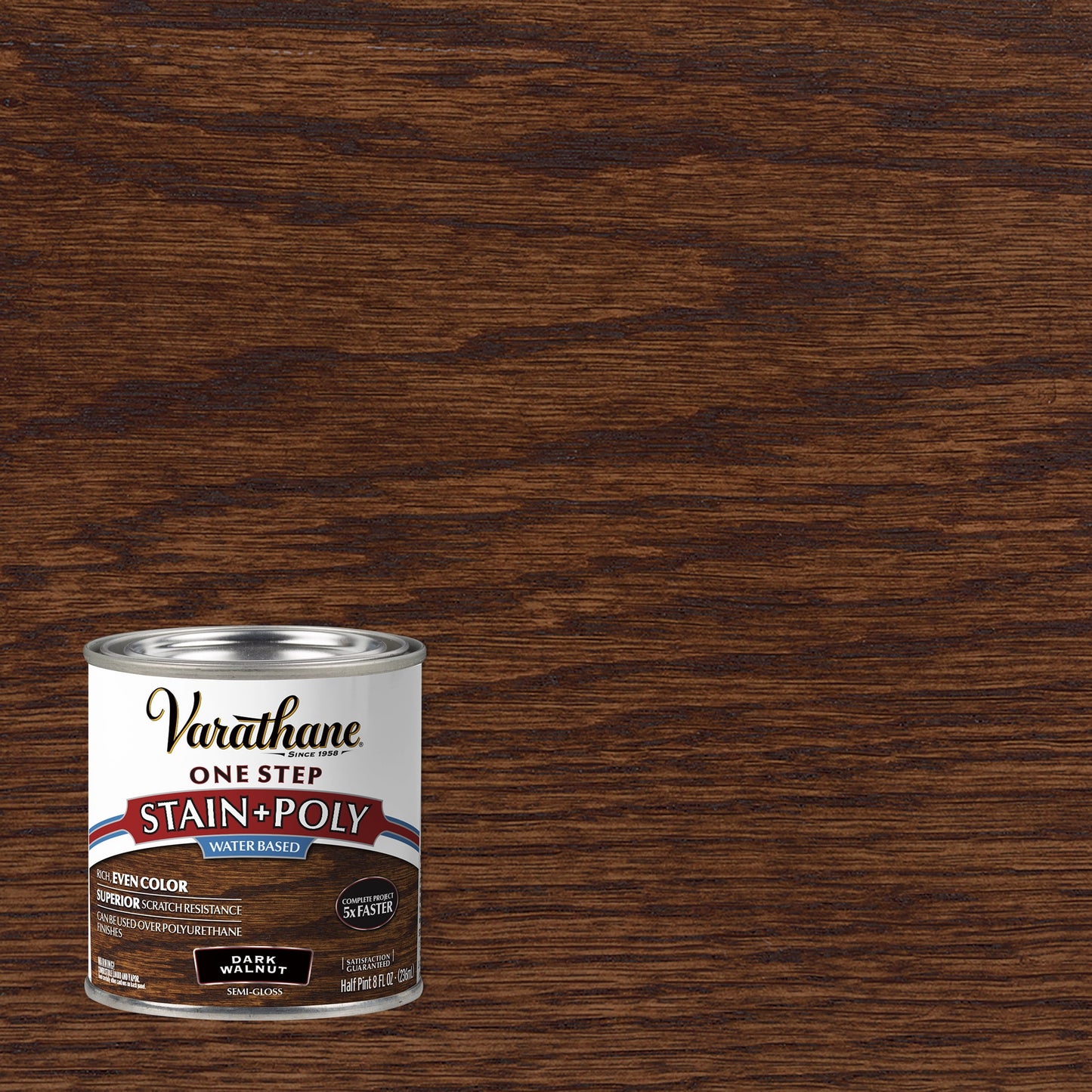 4 Pack, Dark Walnut, Varathane Stain + Polyurethane, Semi-Gloss -384360, Half Pint