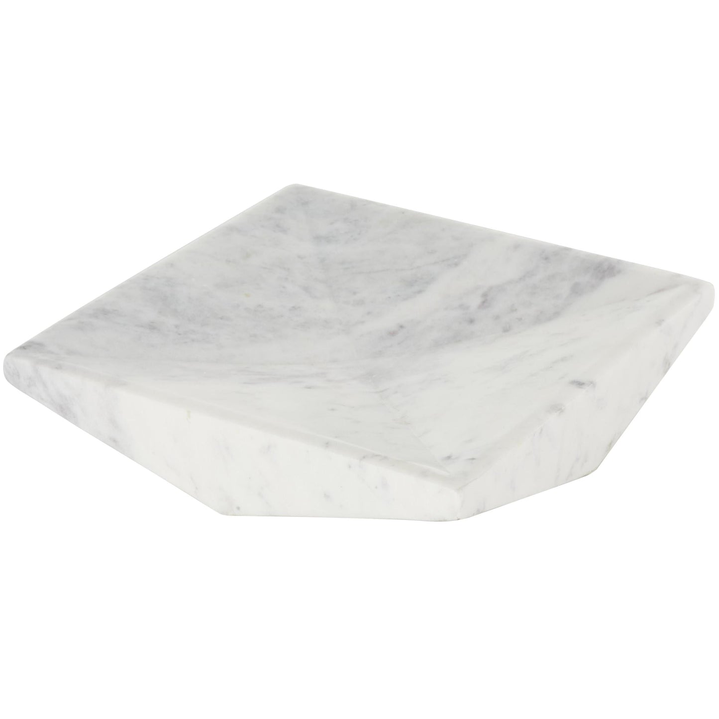 DecMode 10" x 10" White Marble Square Geometric Tray, 1-Piece
