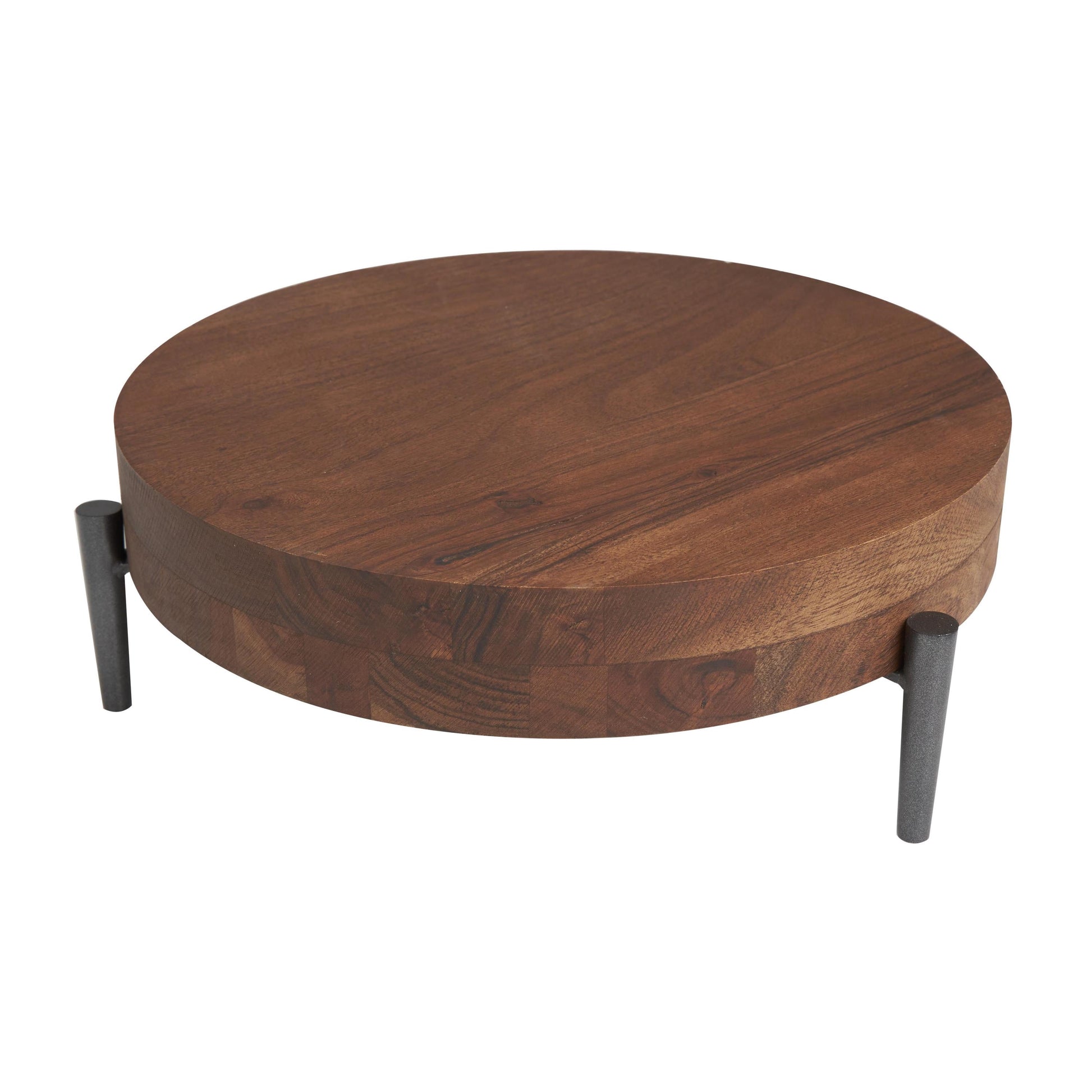 DecMode 12" x 12" Brown Wood  Tray with Black Metal Legs, 1-Piece