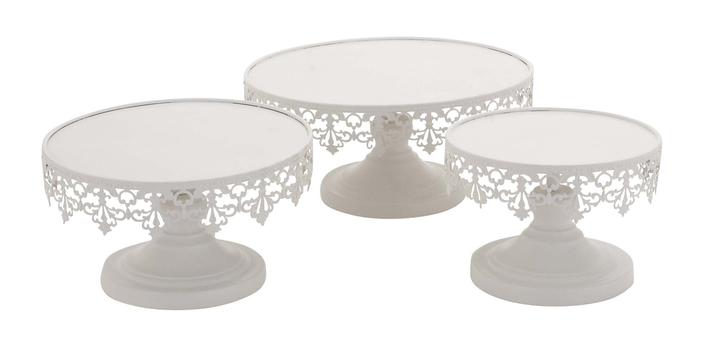 DecMode 13", 10", 9"W White Metal Decorative Stand with Pedestal Base, 3-Pieces