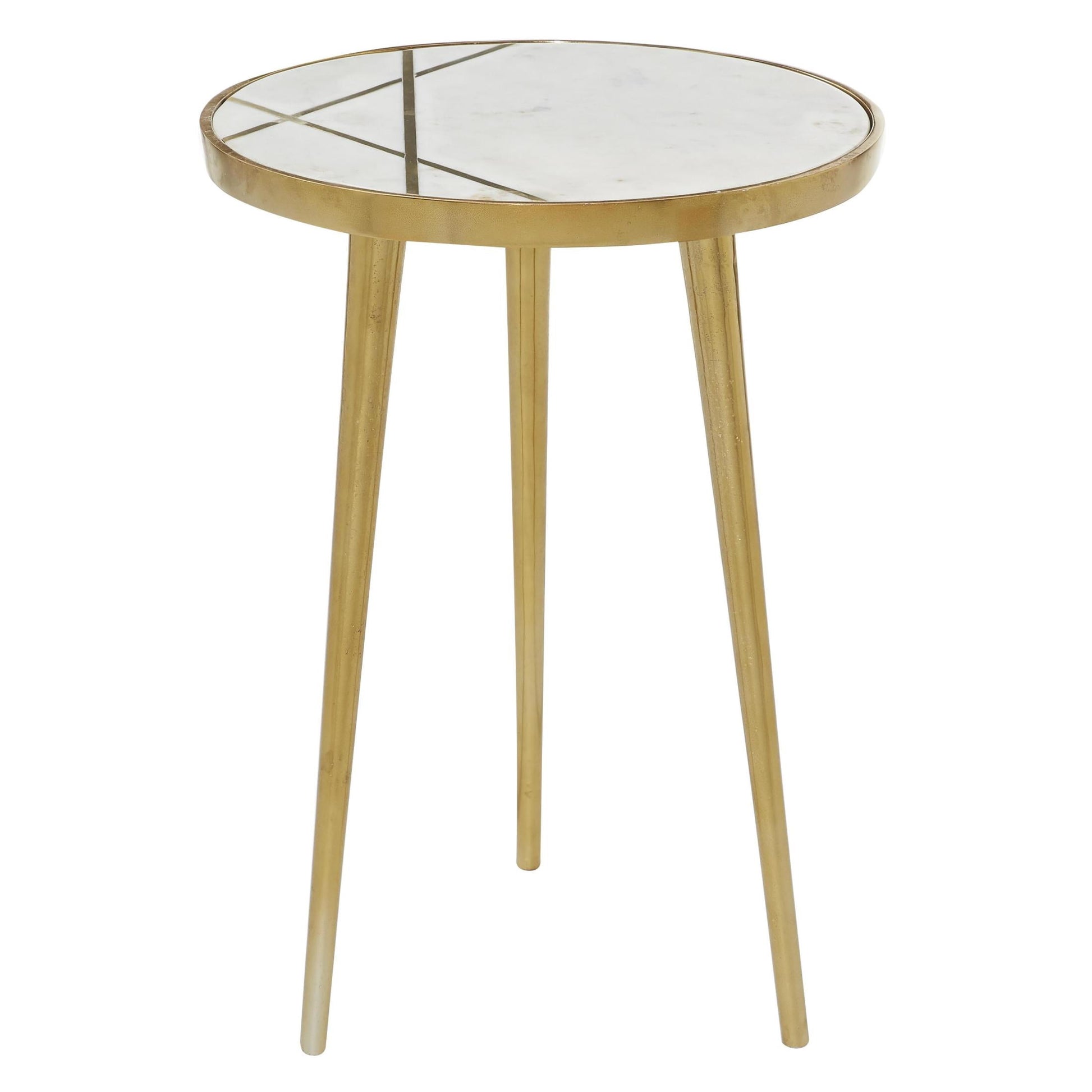 DecMode 15" x 20" Gold Aluminum Metal Accent Table with Marble Top, 1-Piece