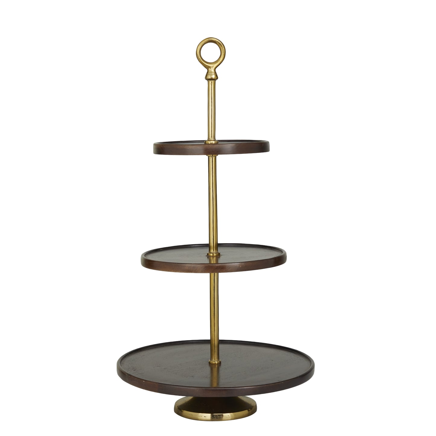 DecMode 15" x 26" Dark Brown Mango Wood  Tiered Server with Gold Stand, 1-Piece