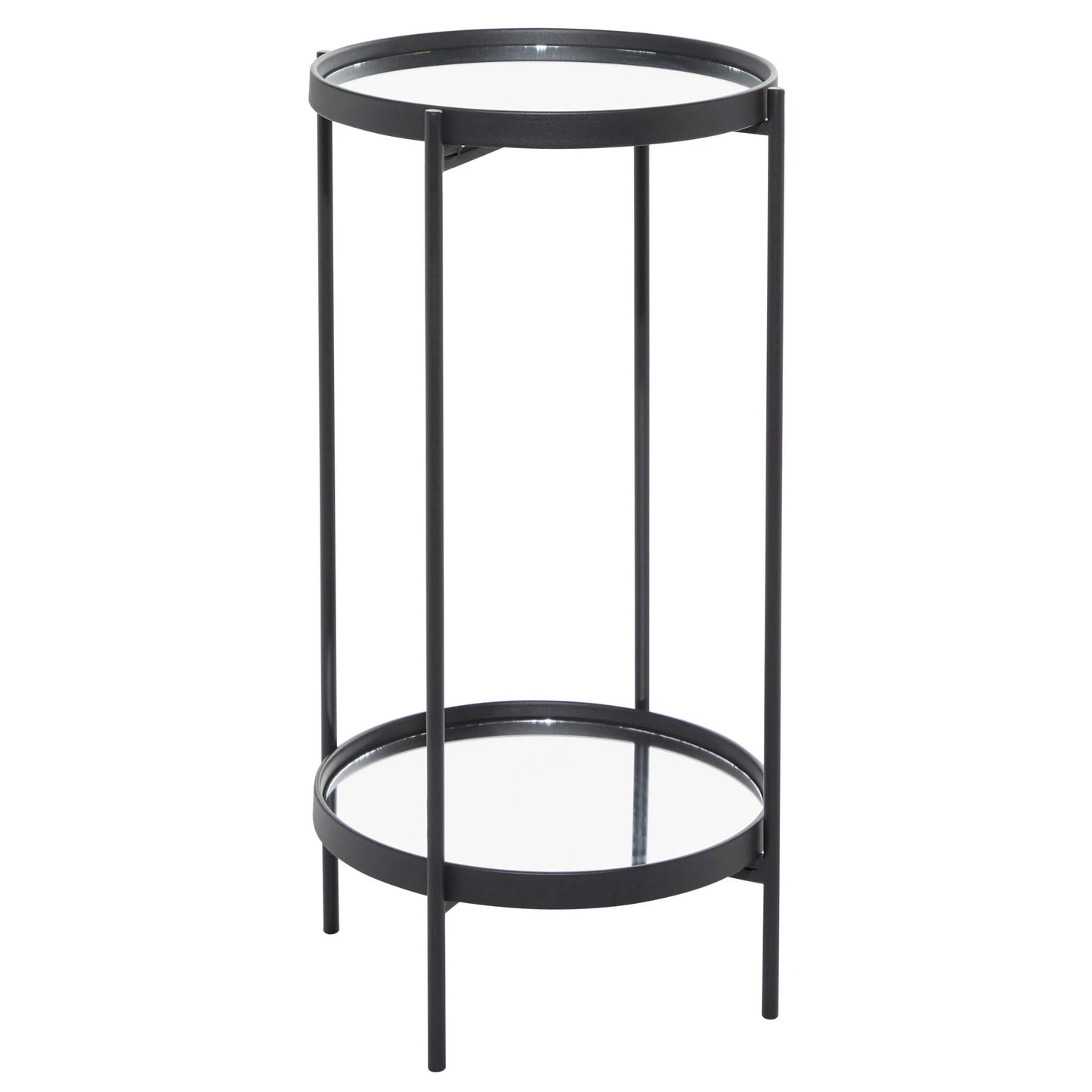 DecMode 15" x 28" Black Metal 2 Level Accent Table with Mirrored Glass Top, 1-Piece