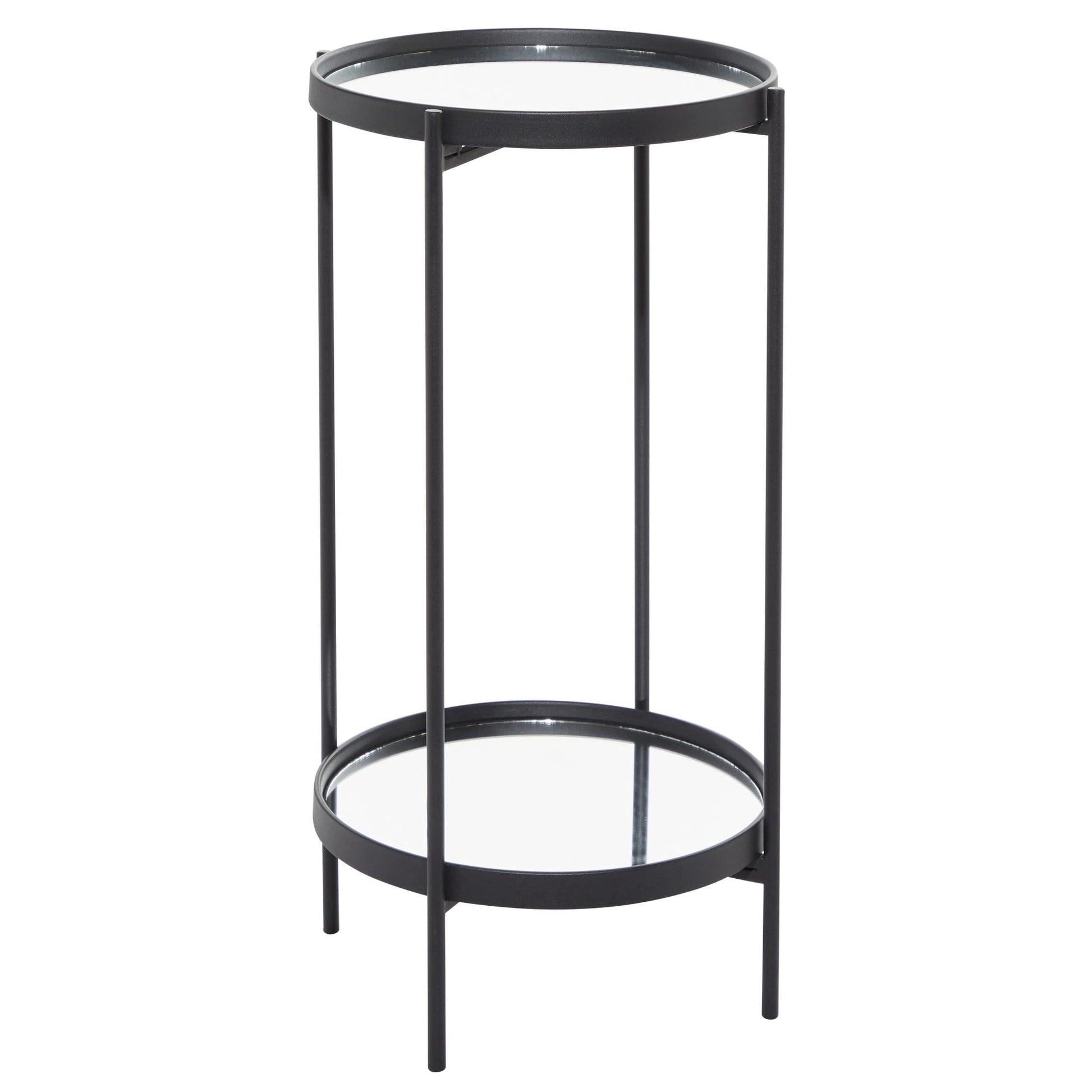DecMode 15" x 28" Black Metal 2 Level Accent Table with Mirrored Glass Top, 1-Piece