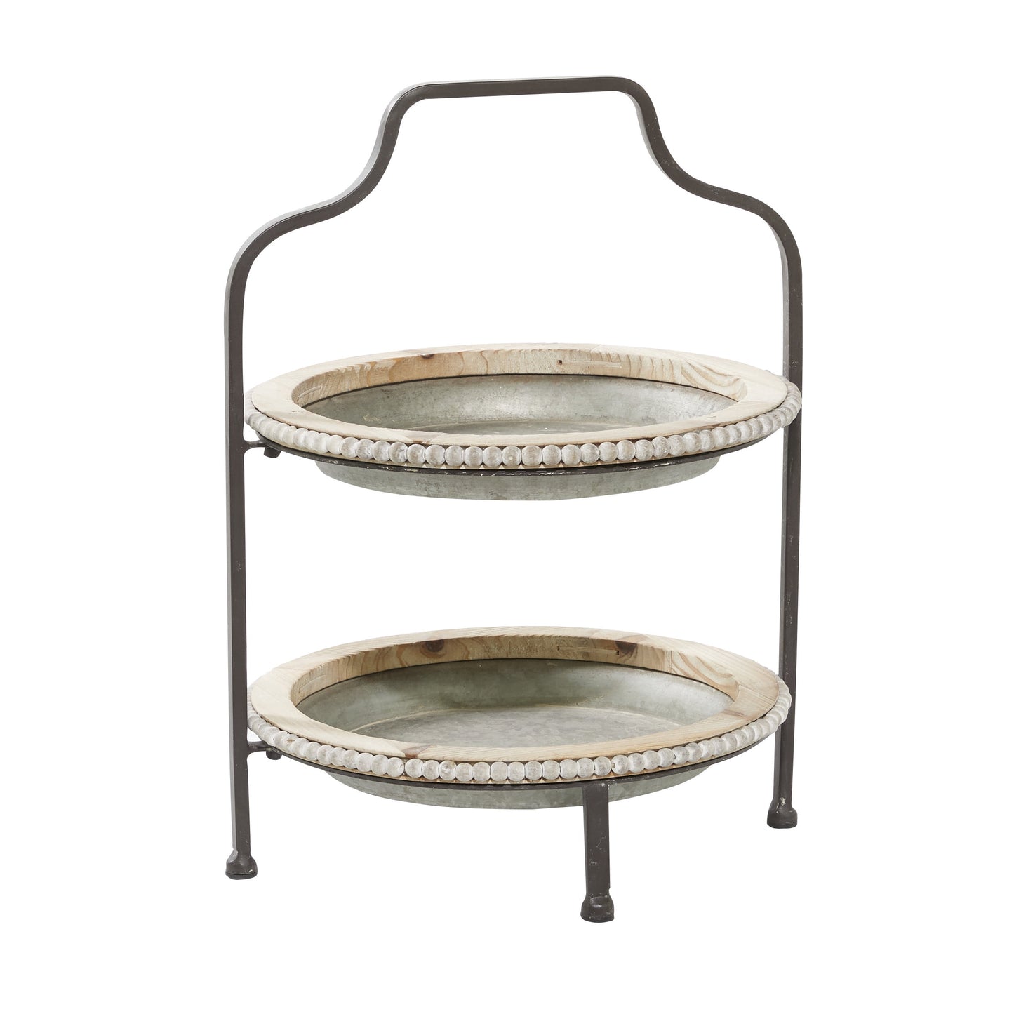 DecMode 16" x 20" Gray Metal Beaded 2 Tiered Server, 1-Piece