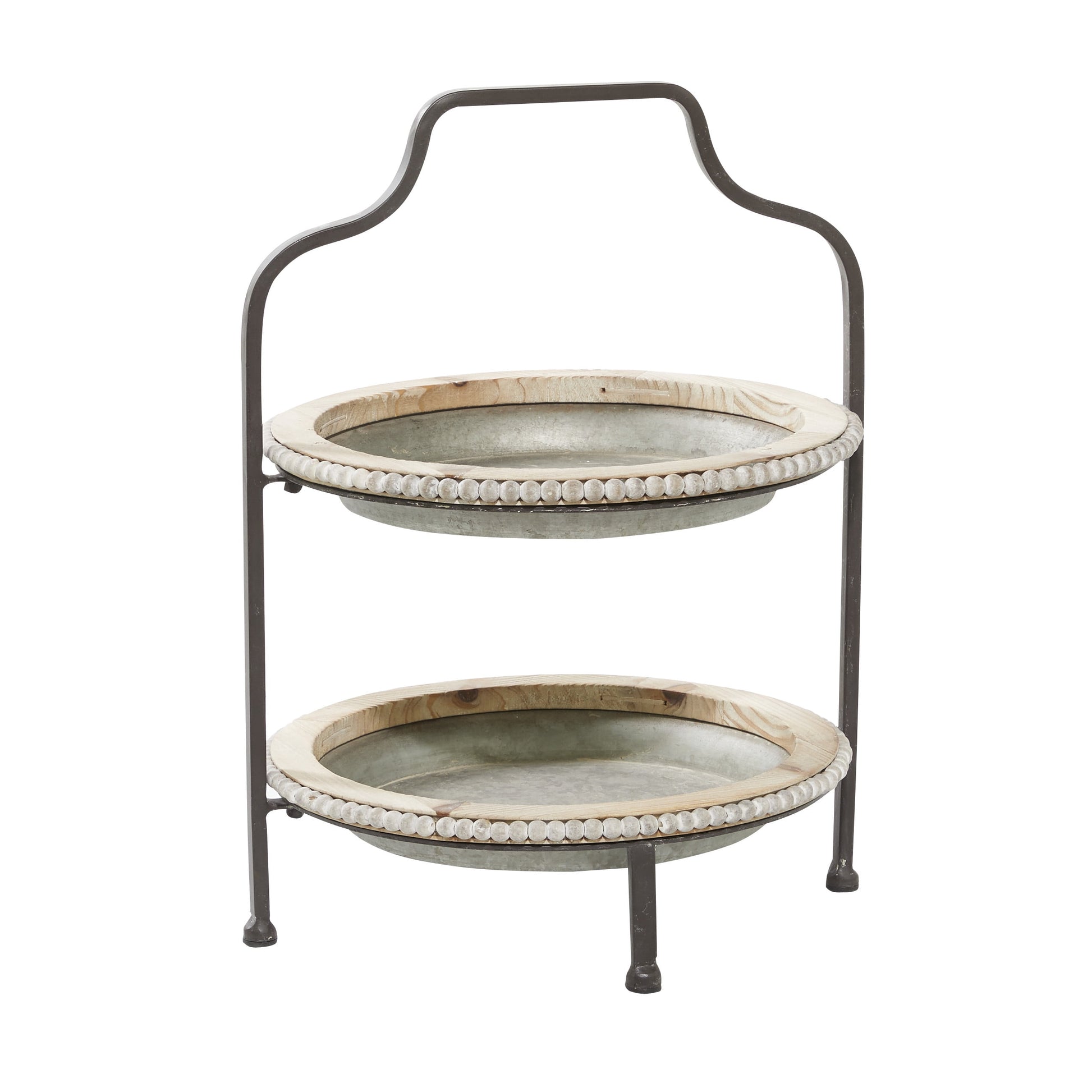 DecMode 16" x 20" Gray Metal Beaded 2 Tiered Server, 1-Piece