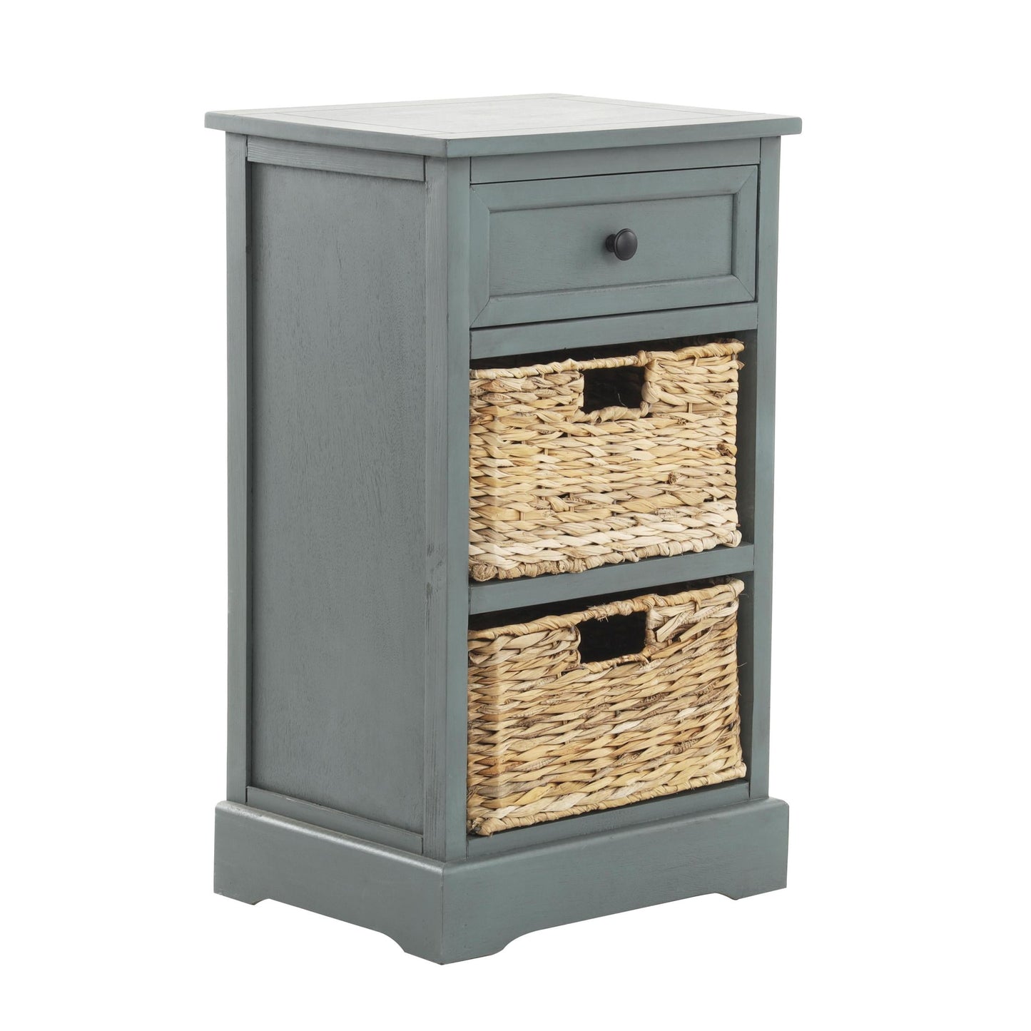 DecMode 30" x 28" Teal Wood 2 Drawer Storage Unit with 4 Wicker Basket Drawers, 1-Piece