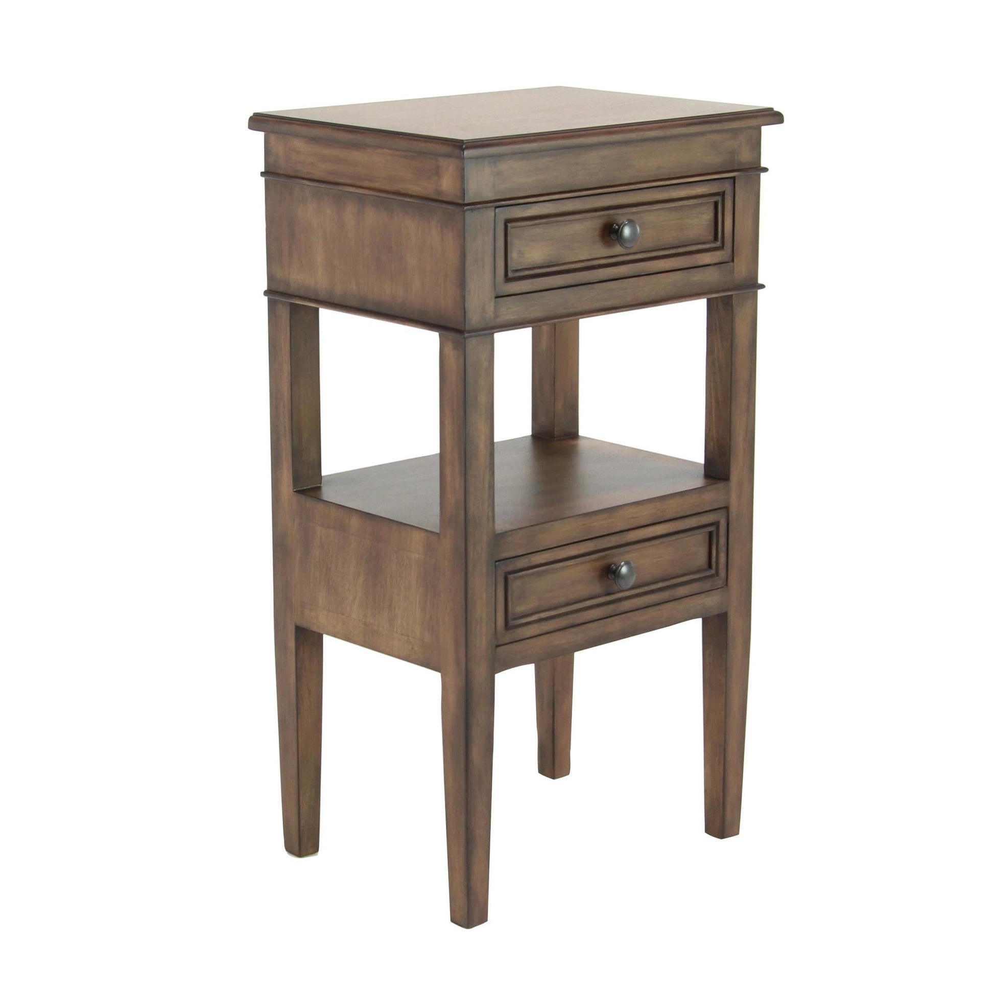 DecMode 16" x 29" Light Brown Wood 2 Drawer Accent Table, 1-Piece