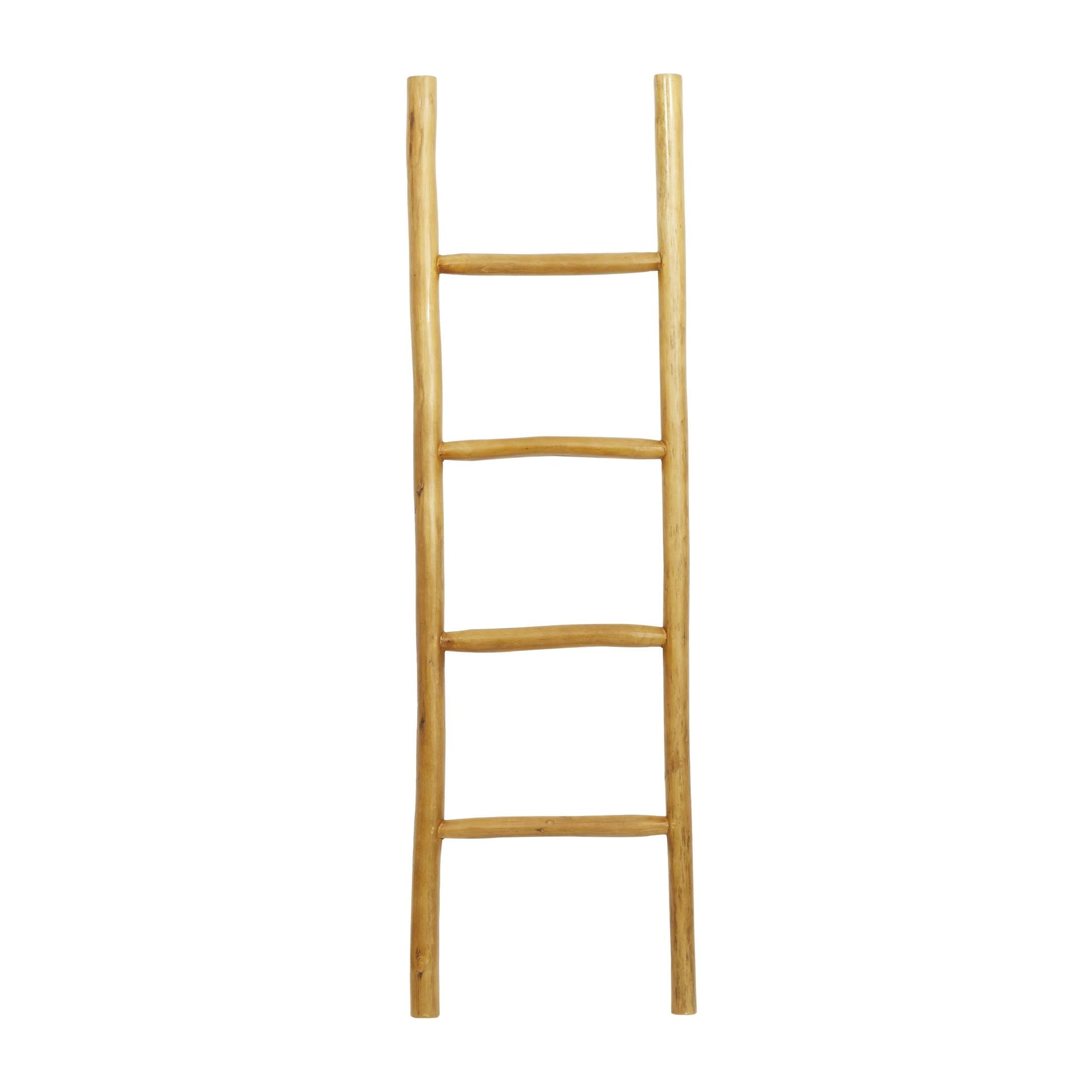 DecMode 18" x 59" Brown Teak Wood Handmade 4 Rung Ladder, 1-Piece