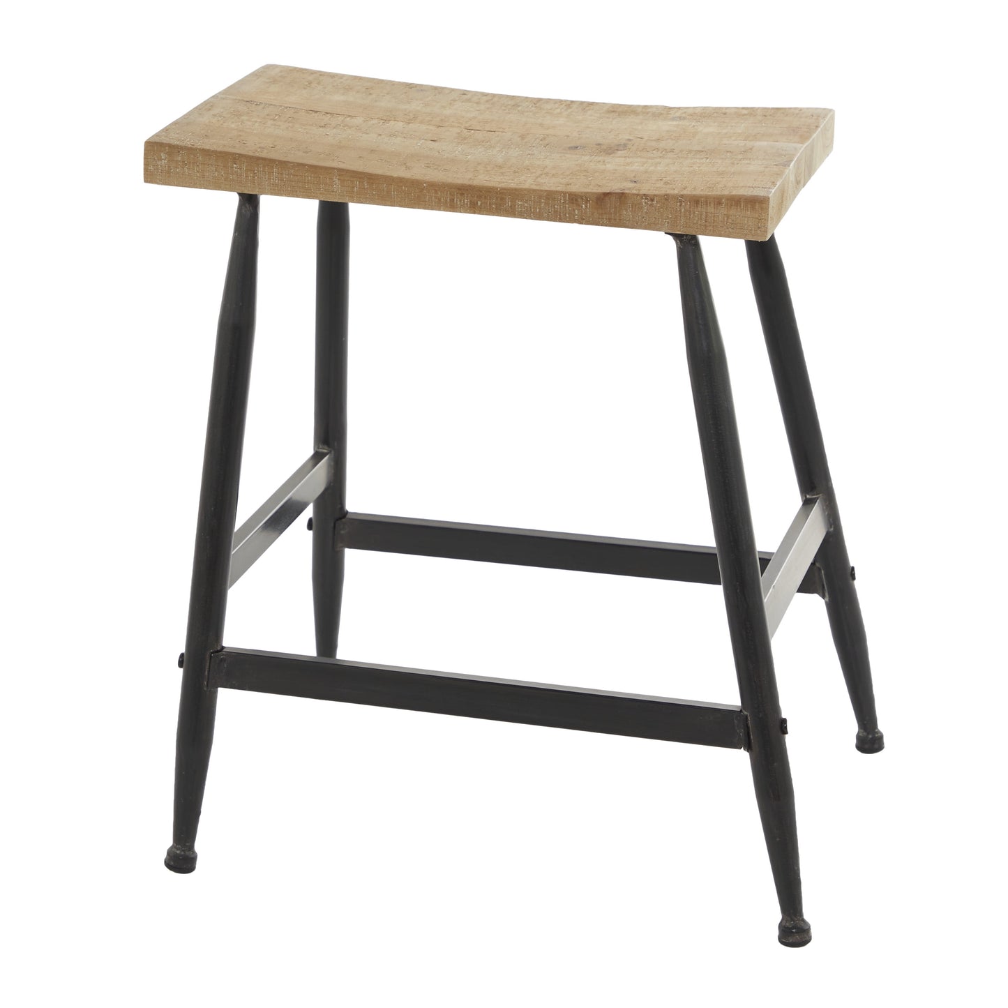 DecMode 18" x 19" Black Metal Counter Stool with Brown Wood Top, 1-Piece