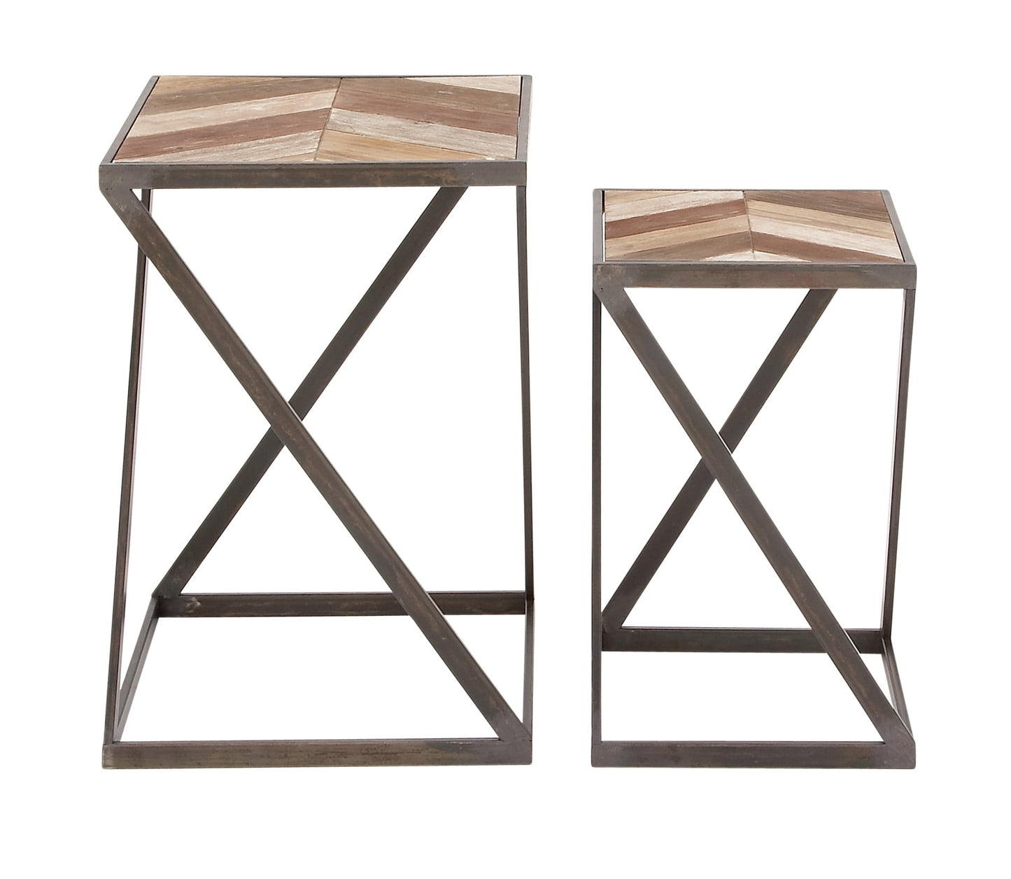 DecMode 19", 23" Brown Wood Modern Accent Table, Set of 2