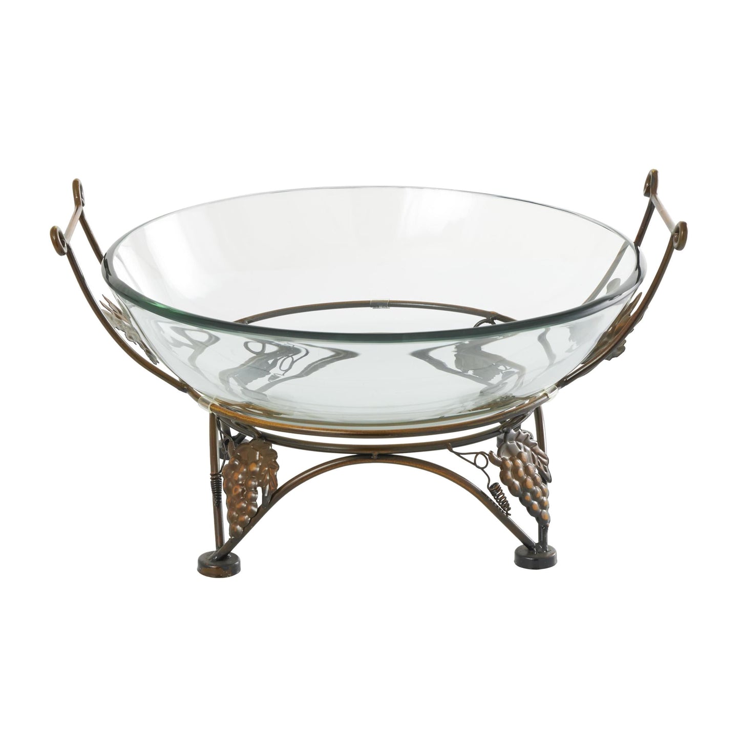 DecMode 19" x 10" Clear Tempered Glass Kitchen Serving Bowl with Copper Metal Grapes Base, 1-Piece
