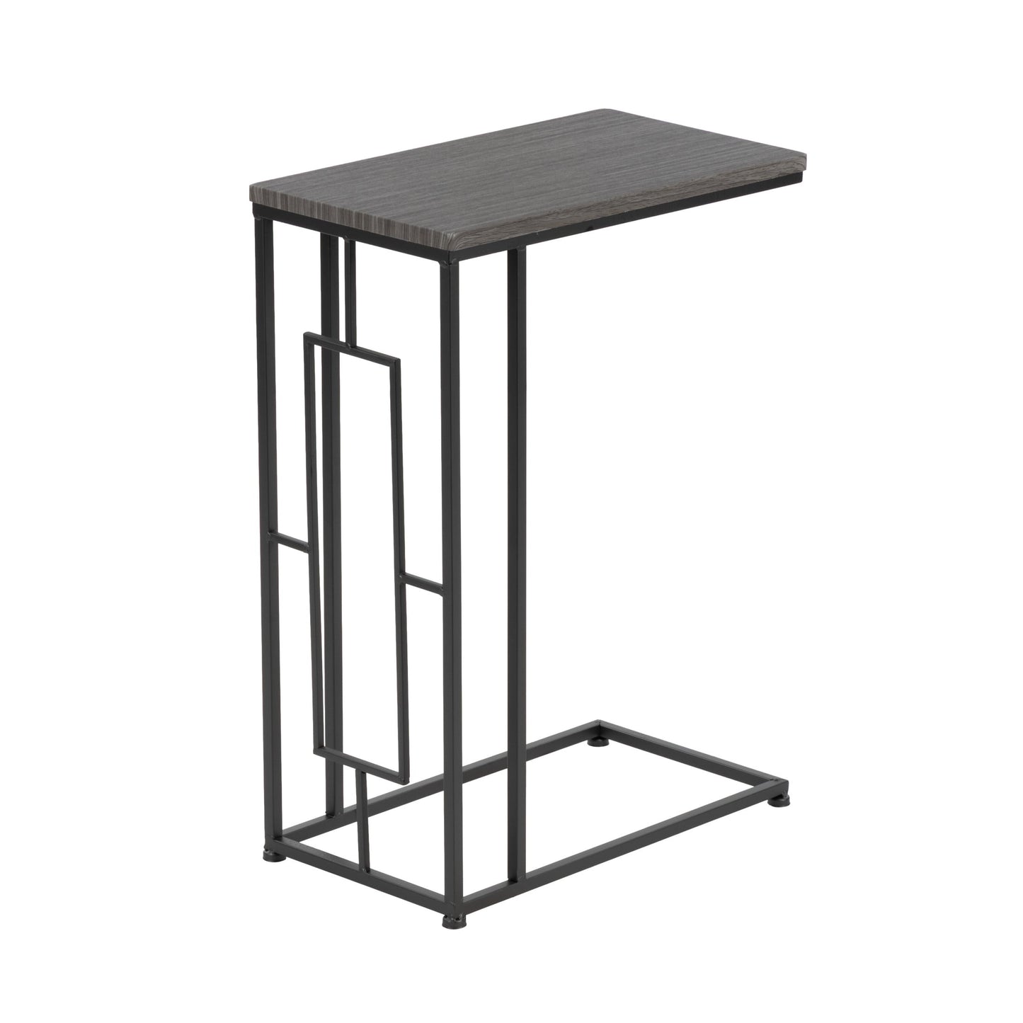DecMode 19" x 26" Gray Metal C-Shaped Accent Table with Black Metal Base, 1-Piece