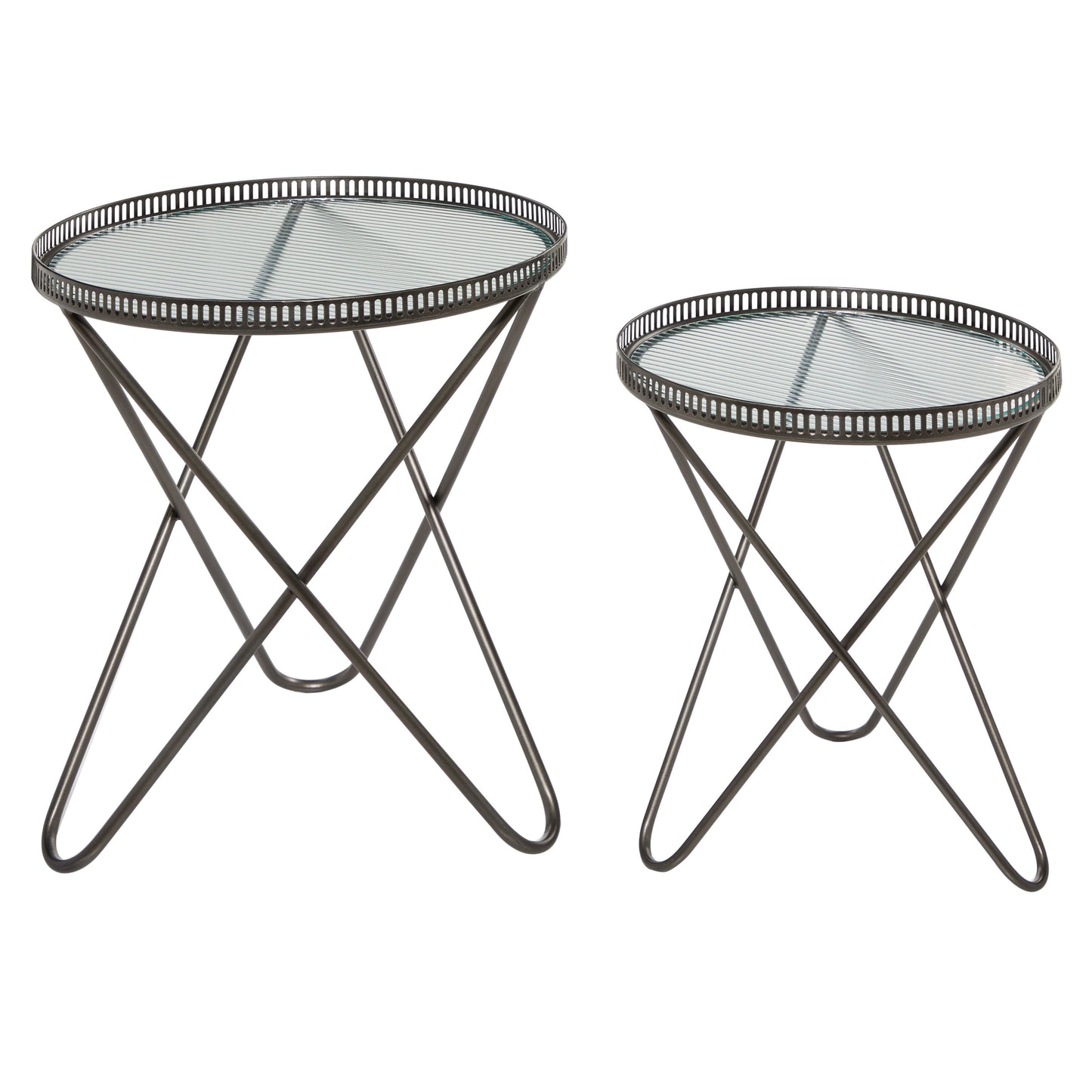 DecMode 20", 27" Grey Metal Industrial Accent Table, Set of 2