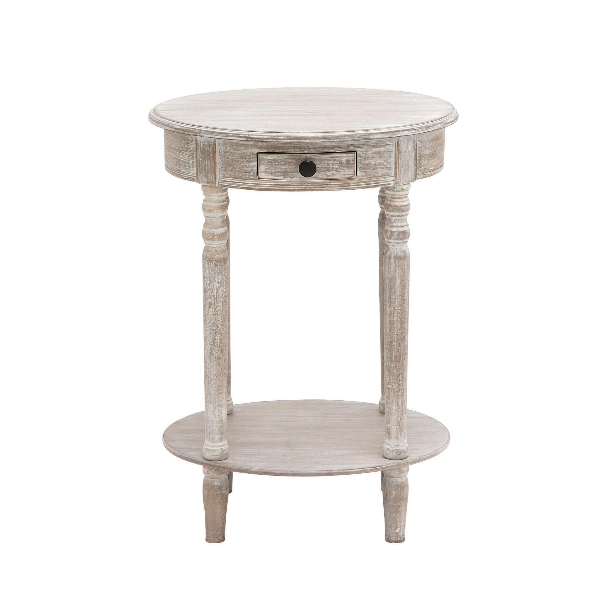 DecMode Mesa Auxiliar Ovalada de 1 CajÃ³n de 20" x 27" de Madera Clara MarrÃ³n Blanqueada, 1 Pieza