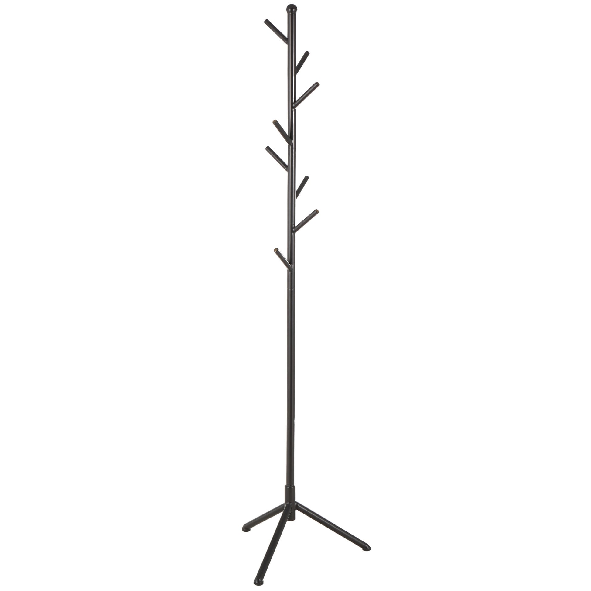 DecMode 20" x 71" Black Metal 8 Hook Coat Rack with Triangle Legs, 1-Piece