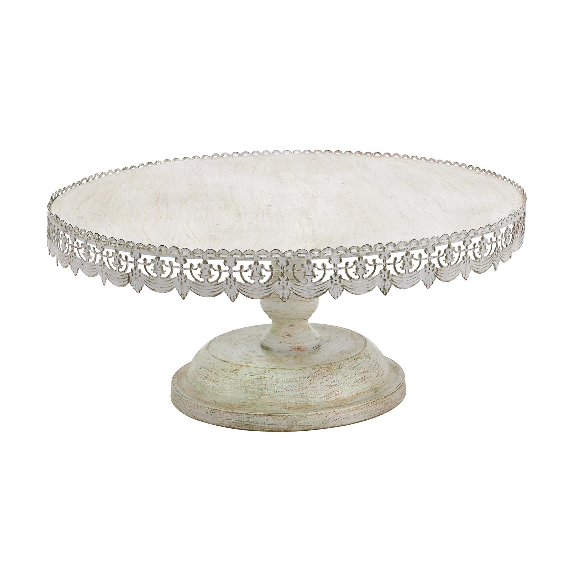 DecMode 22" x 10" Cream Metal Floral Decorative Stand with Lace Inspired Edge, 1-Piece