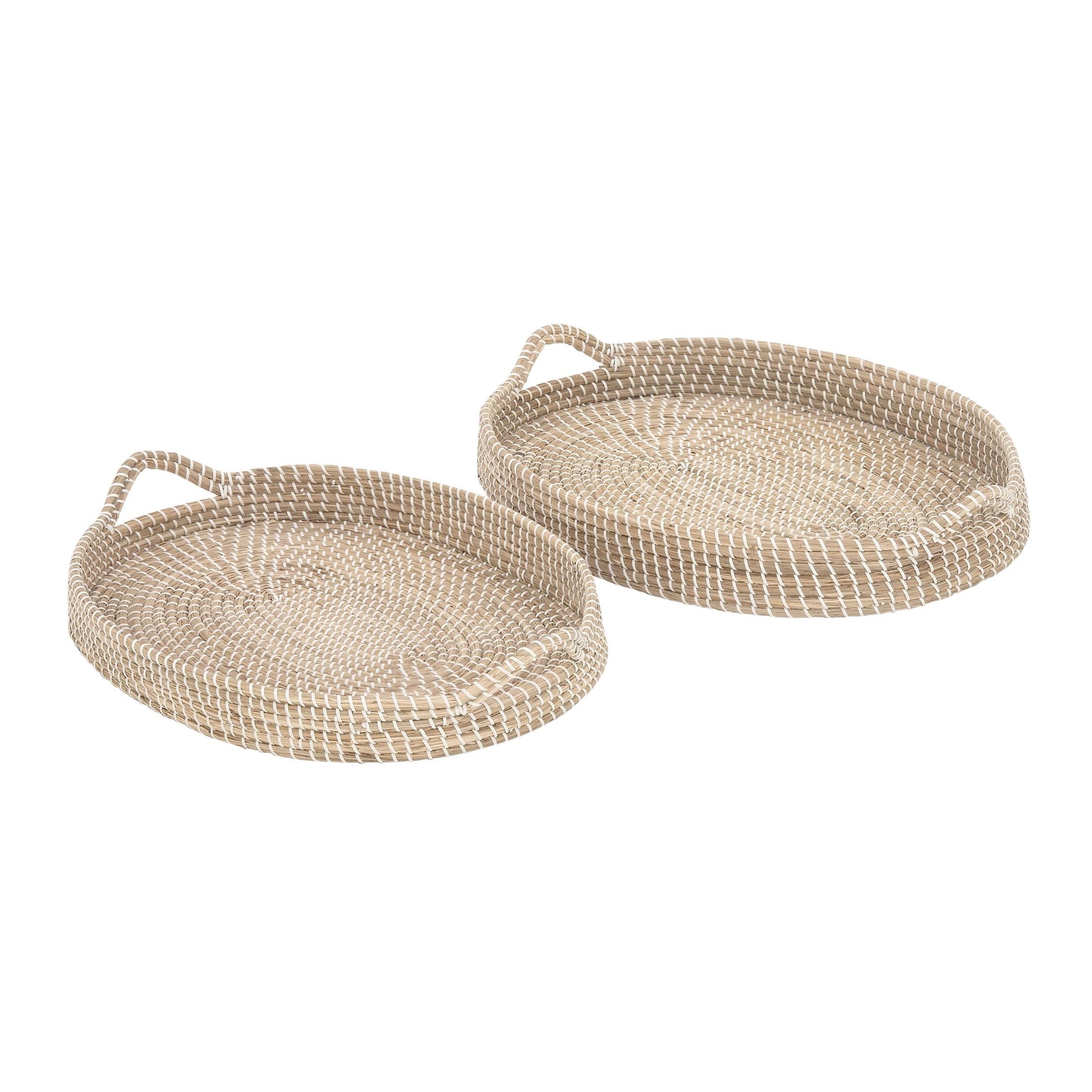 DecMode 27", 26"W Brown Dried Plant Handmade Tray with Metal Rim, 2-Pieces