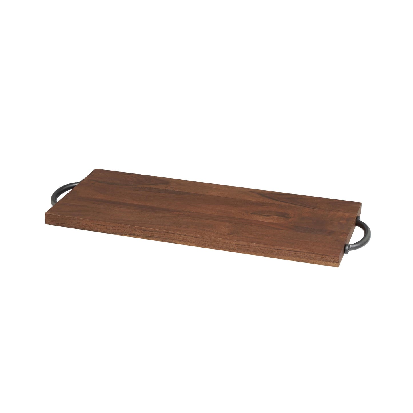 DecMode 28" x 10" Brown Wood  Tray with Black Metal Handles, 1-Piece
