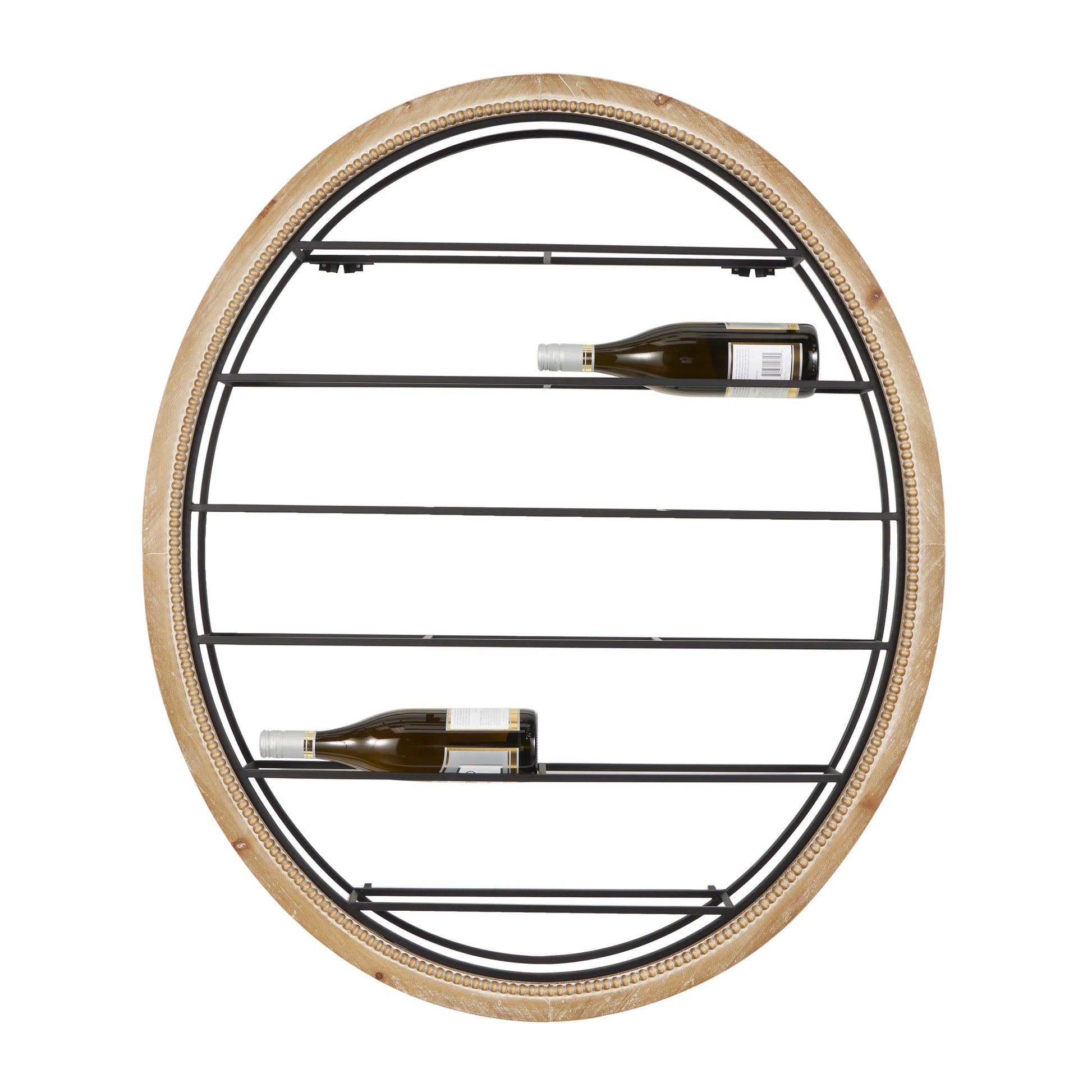 DecMode 39" x 39" Black Metal Oval 13 Bottle Wall Wine Rack with Beaded Frame, 1-Piece