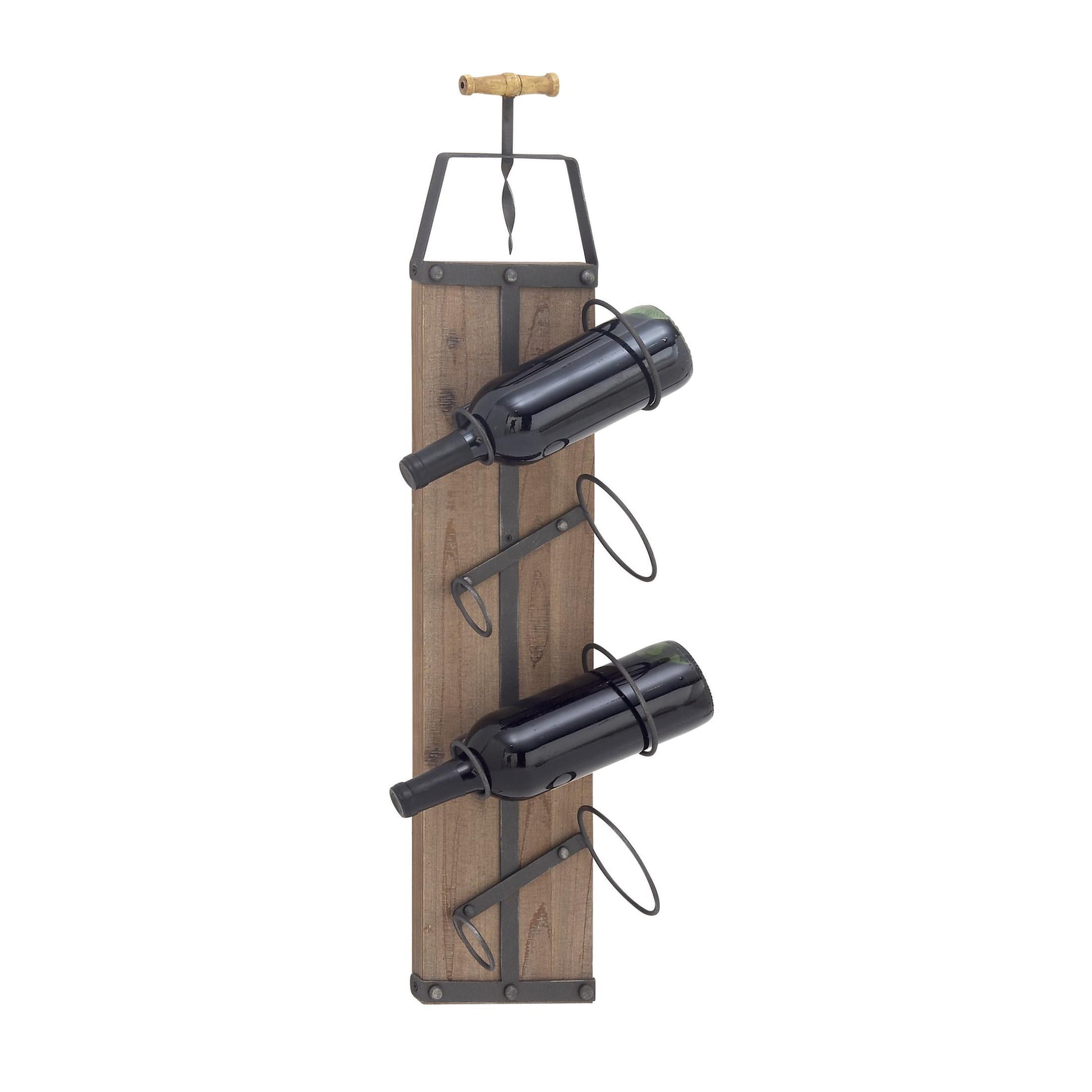 DecMode 8" x 32" Brown Wood 4 Bottle Wall Wine Rack, 1-Piece