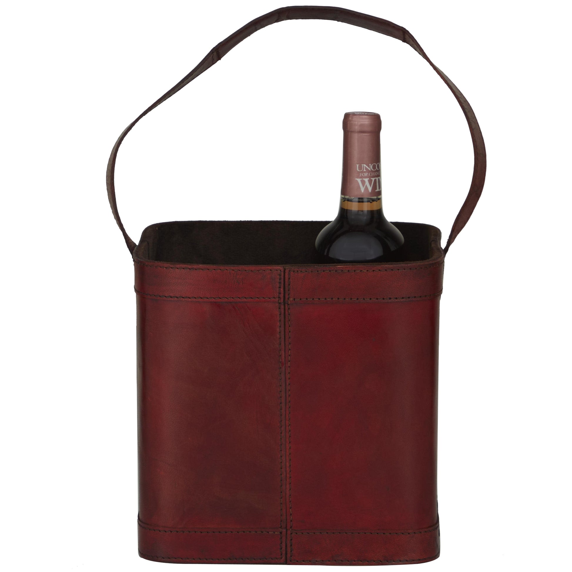 DecMode 9" x 9" Red Leather 4 Bottles Wine Holder with Carrying Handle, 1-Piece