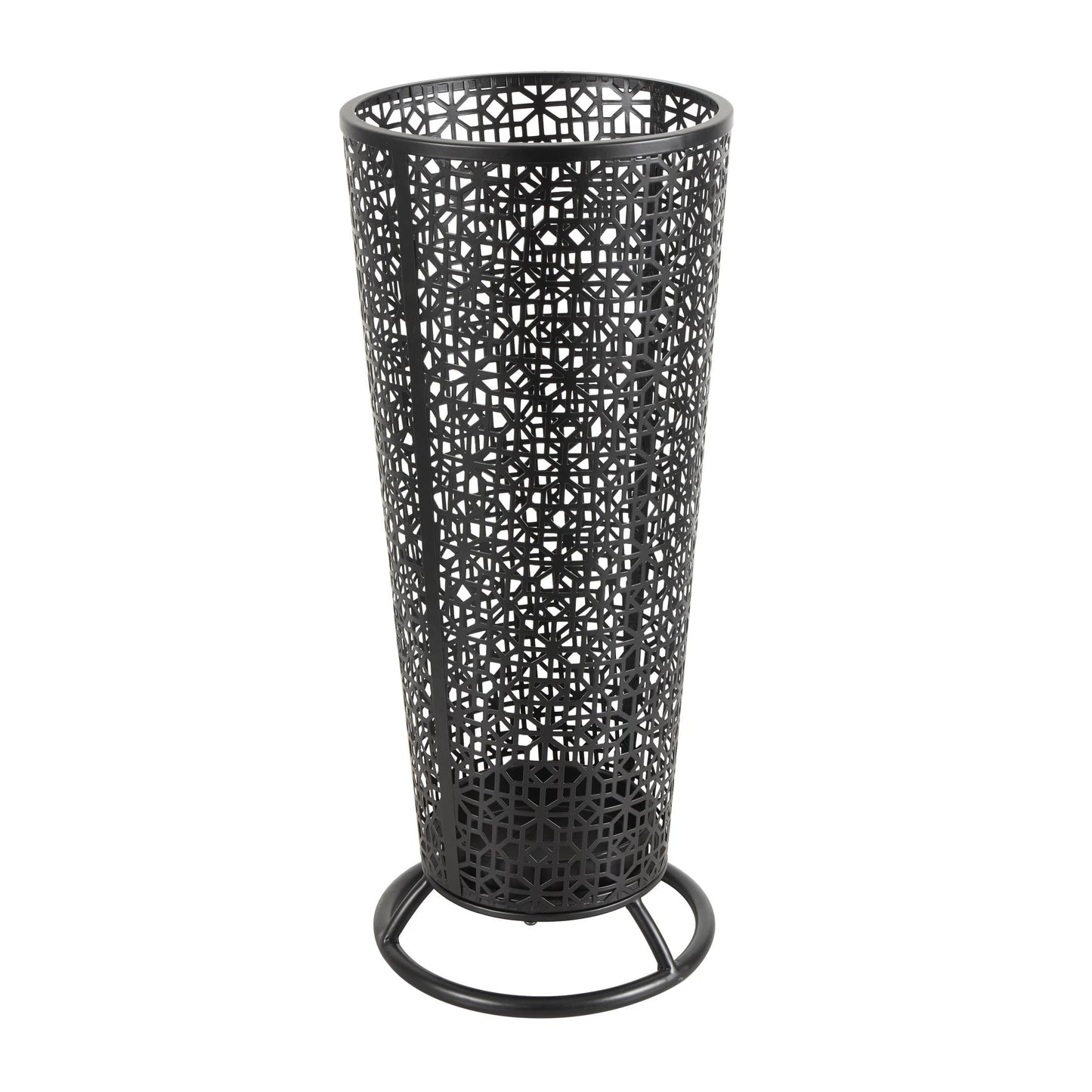 DecMode Black Geometric Metal Cone Shaped Umbrella Stand with Circular Ring Base