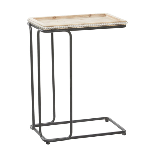 DecMode Mesa Decorativa Elevada de Mesa con Borde Vivo Hecha a Mano de Madera de Teca MarrÃ³n de 18" x 23" con Base de TocÃ³n de Ãrbol, 1 Pieza