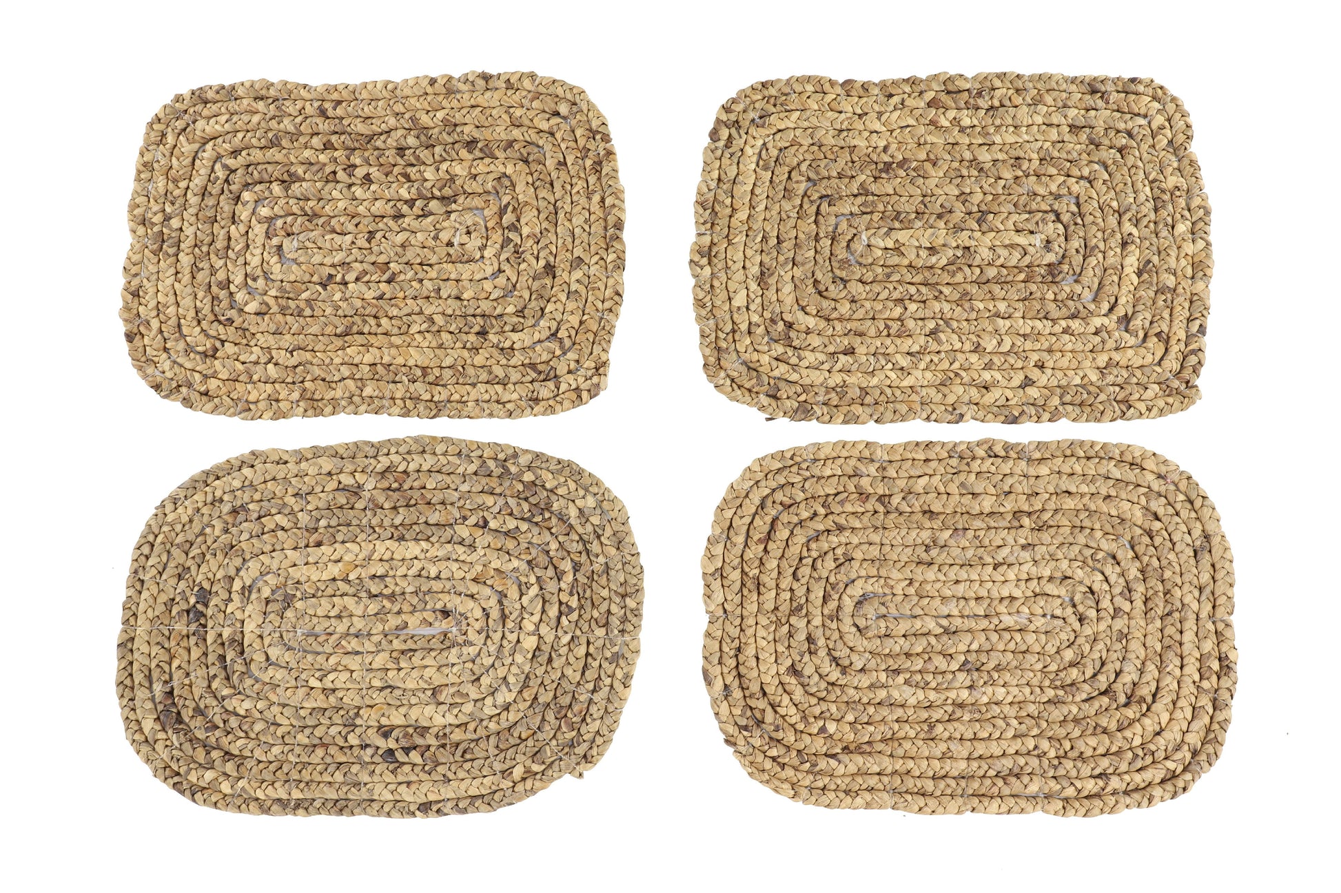 DecMode Rectangular Braided Natural Water Hyacinth Placemats, Set of 4: 20â€ x 14â€ Each