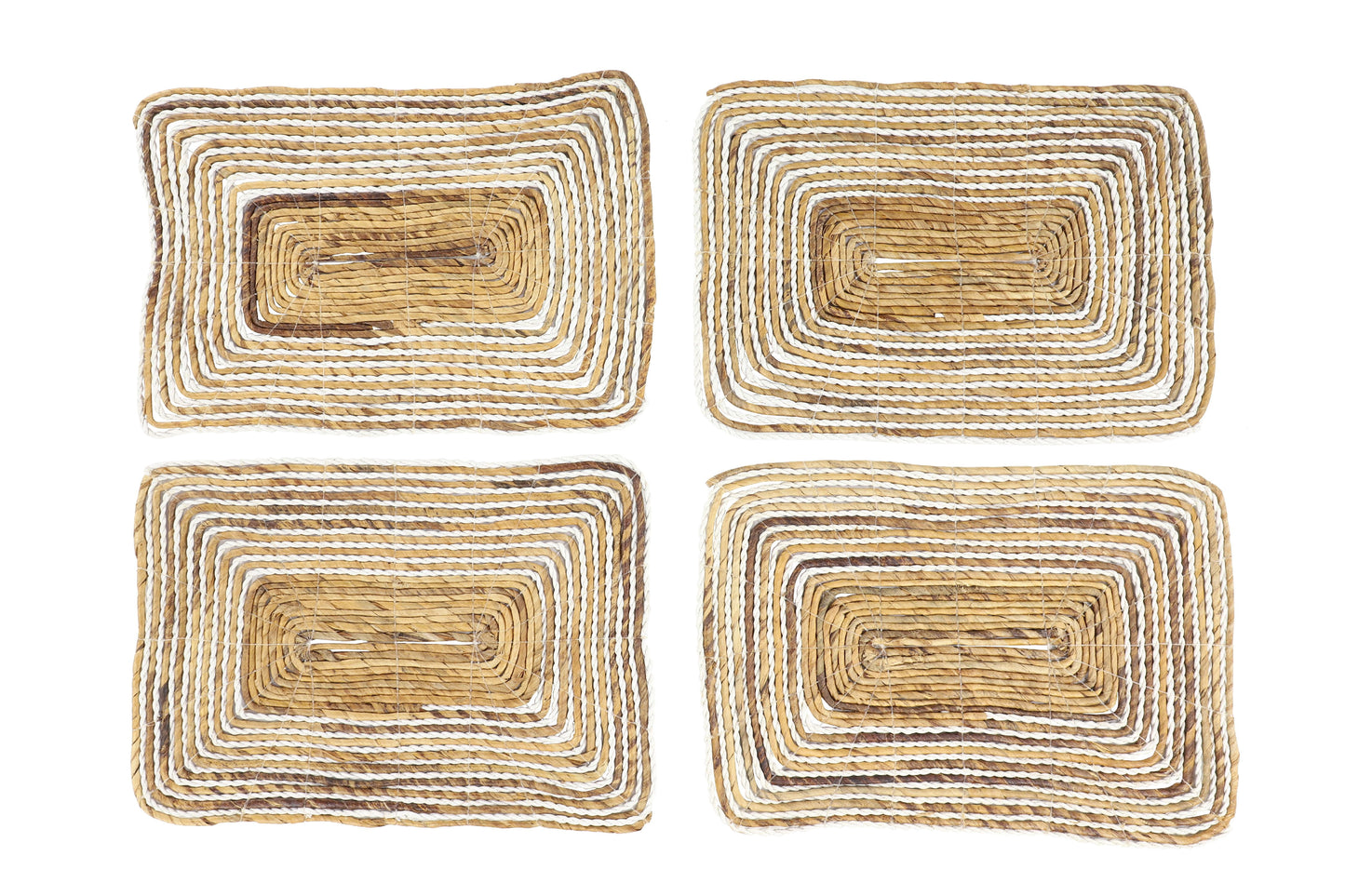 DecMode Rectangular Striped White & Natural Banana Leaf Wicker Placemats, Set of 4: 20â€ x 14â€ Each