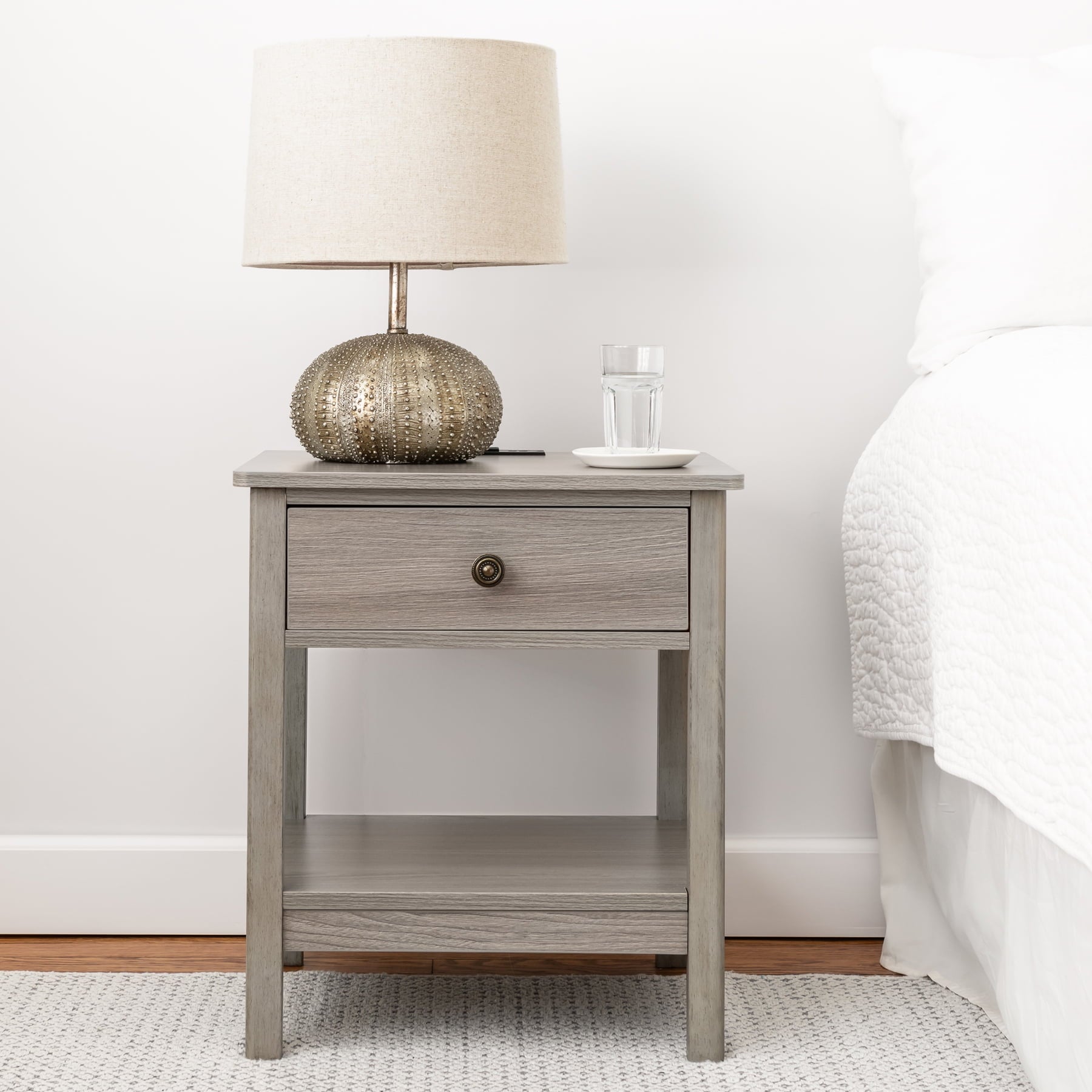 DecorTech Traditional Rectangular End Table with AC Power and USB Charging Ports, Grey