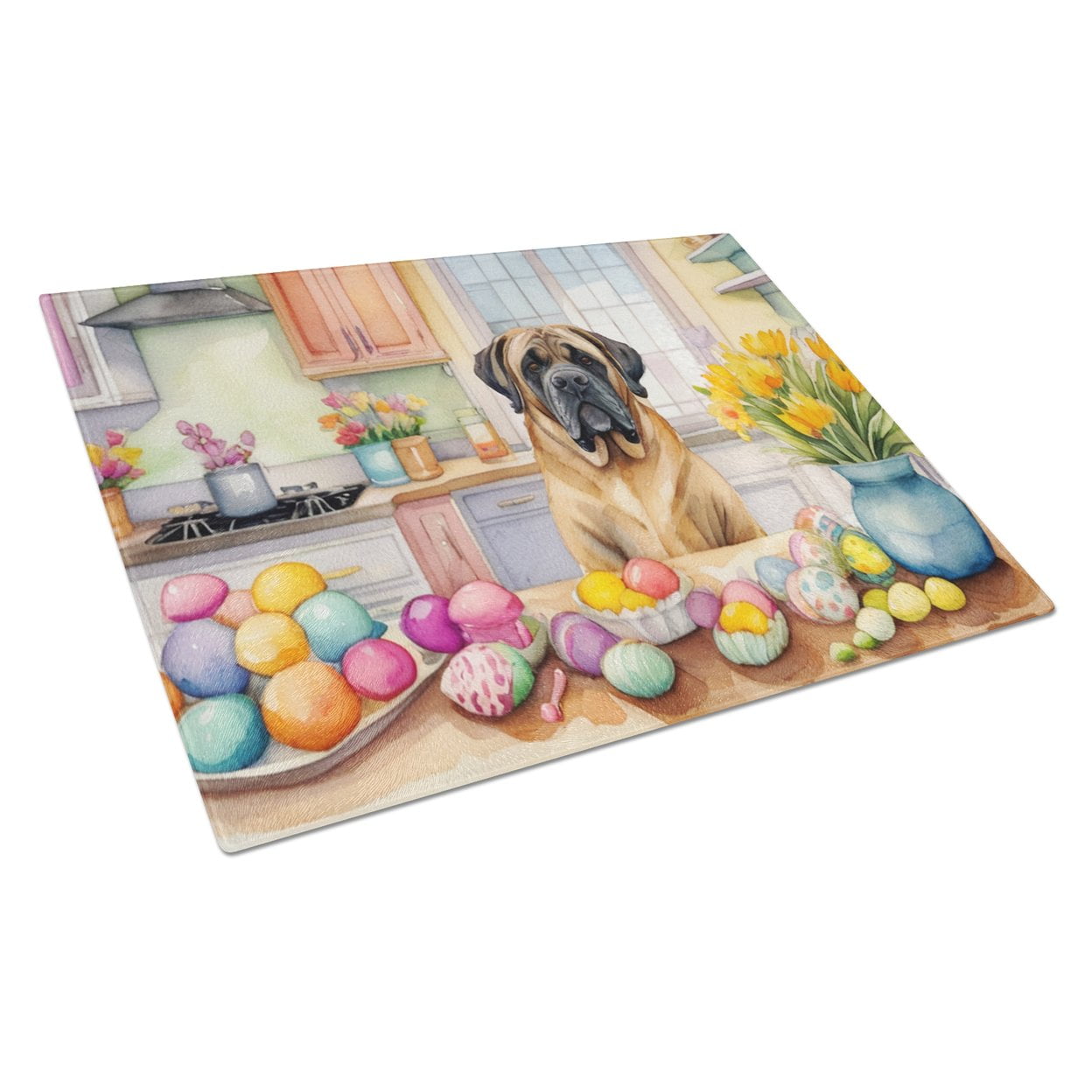 Decorating Easter Mastiff Glass Cutting Board 12 in x 15 in