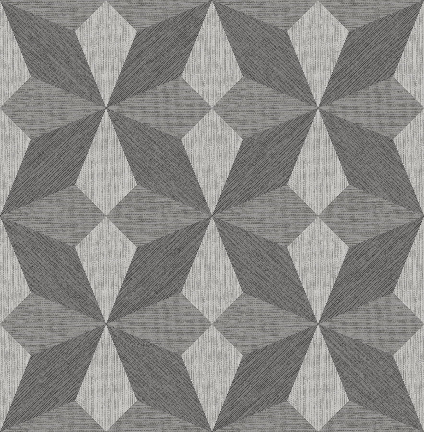 Decorline Valiant Grey Faux Grasscloth Mosaic Wallpaper