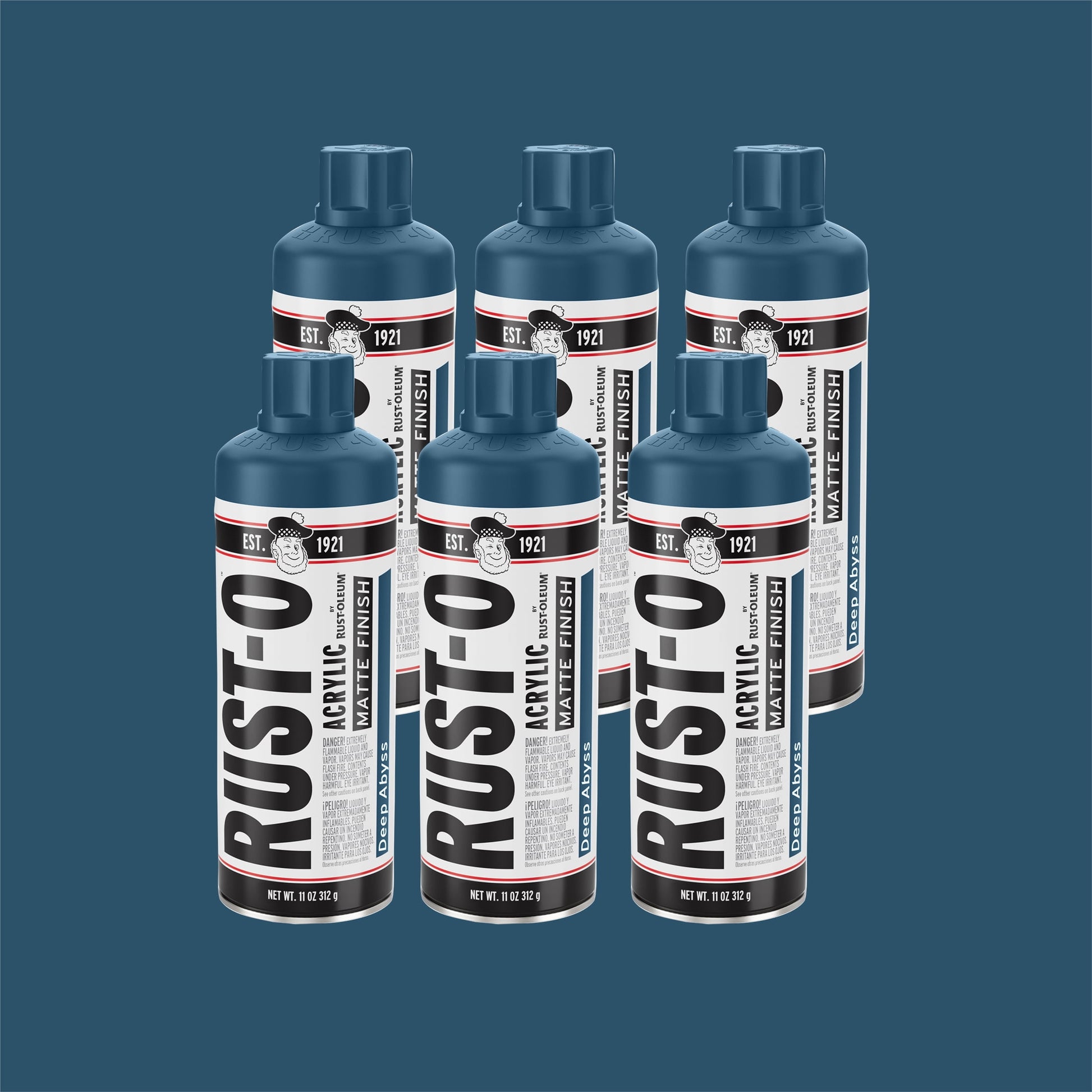 6 Pack, Deep Abyss, Rust-Oleum Rust-O Acrylic Matte Spray Paint-392202, 11 oz