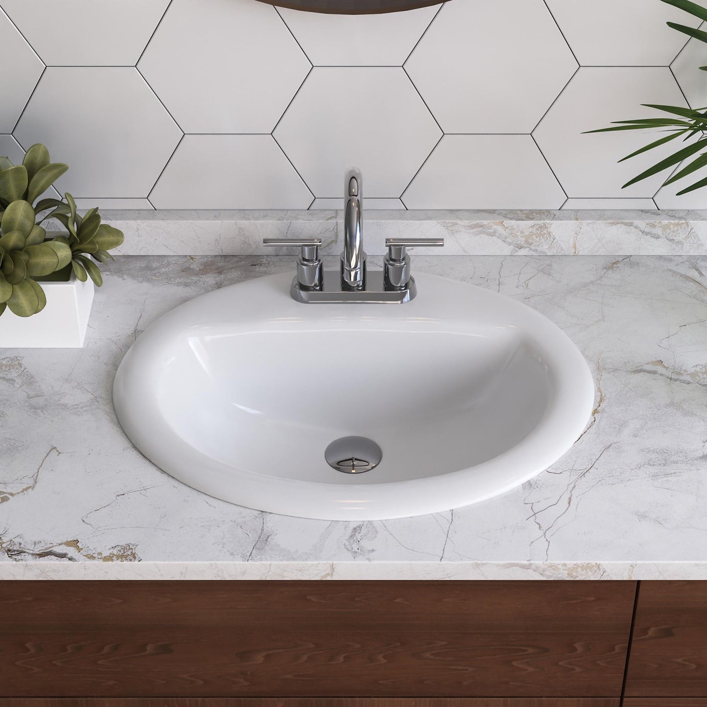 DeerValley DV-1DS0120 20" x 17" White Oval Vitreous China Drop-in Bathroom Sink with Overflow