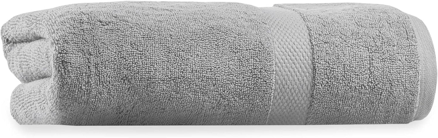 Delara Organic Cotton Plush Bath Towel 30"x58", 650 GSM, GOTS & OEKO-TEX Certified, Ultra-Soft, Quick Dry, Hotel Quality, Light Grey