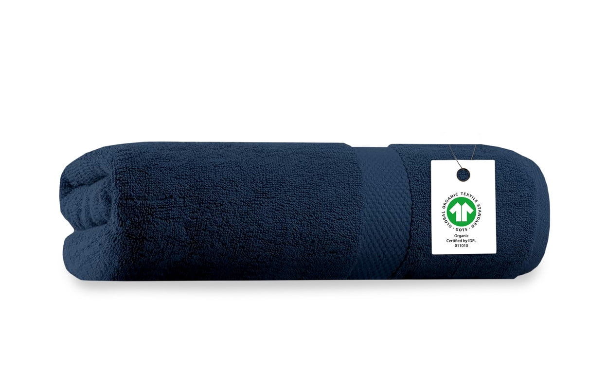 Delara Organic Cotton Plush Bath Towel 30"x58", 650 GSM, GOTS & OEKO-TEX Certified, Ultra-Soft, Quick Dry, Hotel Quality, Navy Blue