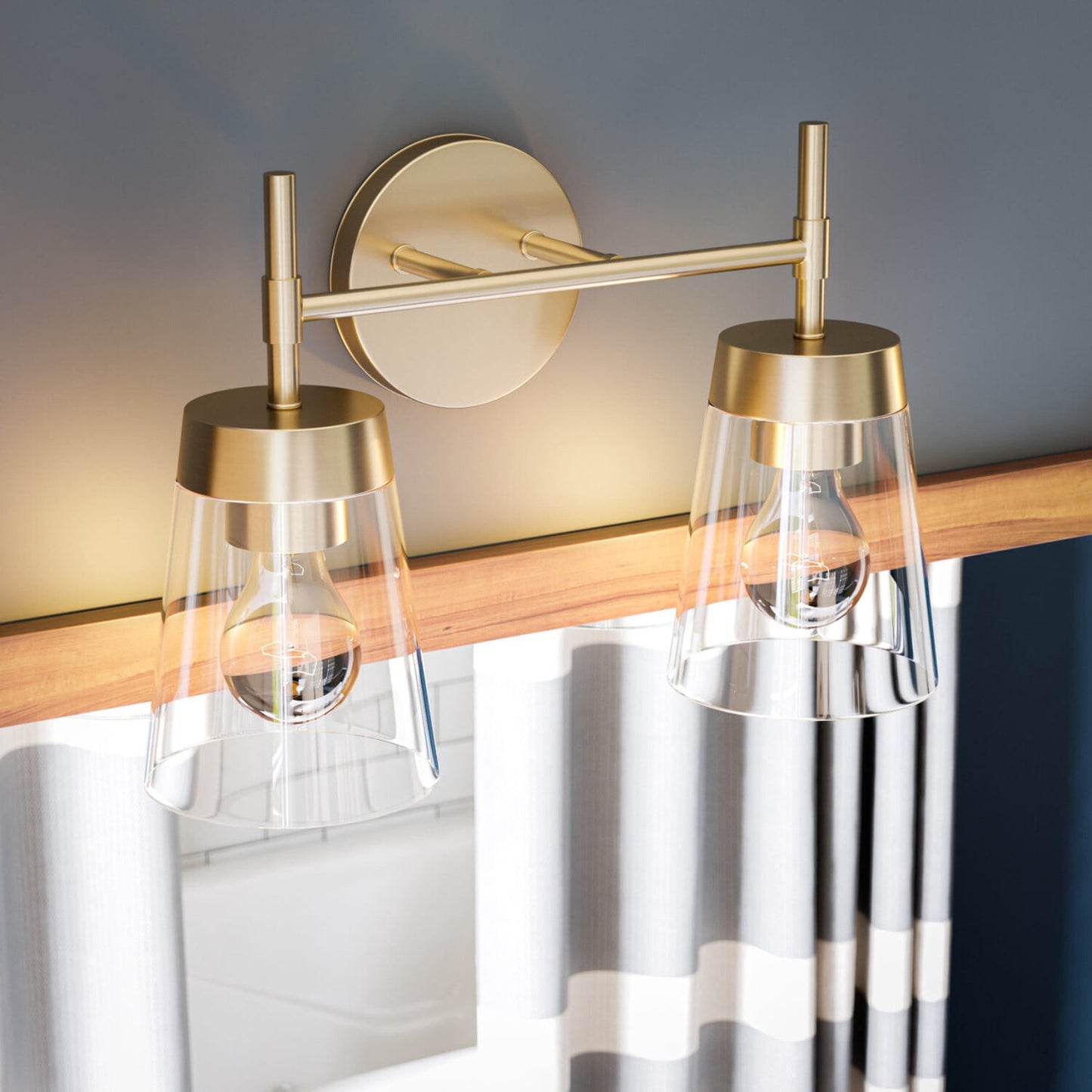 Kenroy Home Delgado 15'' Vanity Light 2-Light Wall Light Fixture Transitional Table Light Fixture for Bathroom, Hallway, or Office, Antique Brass