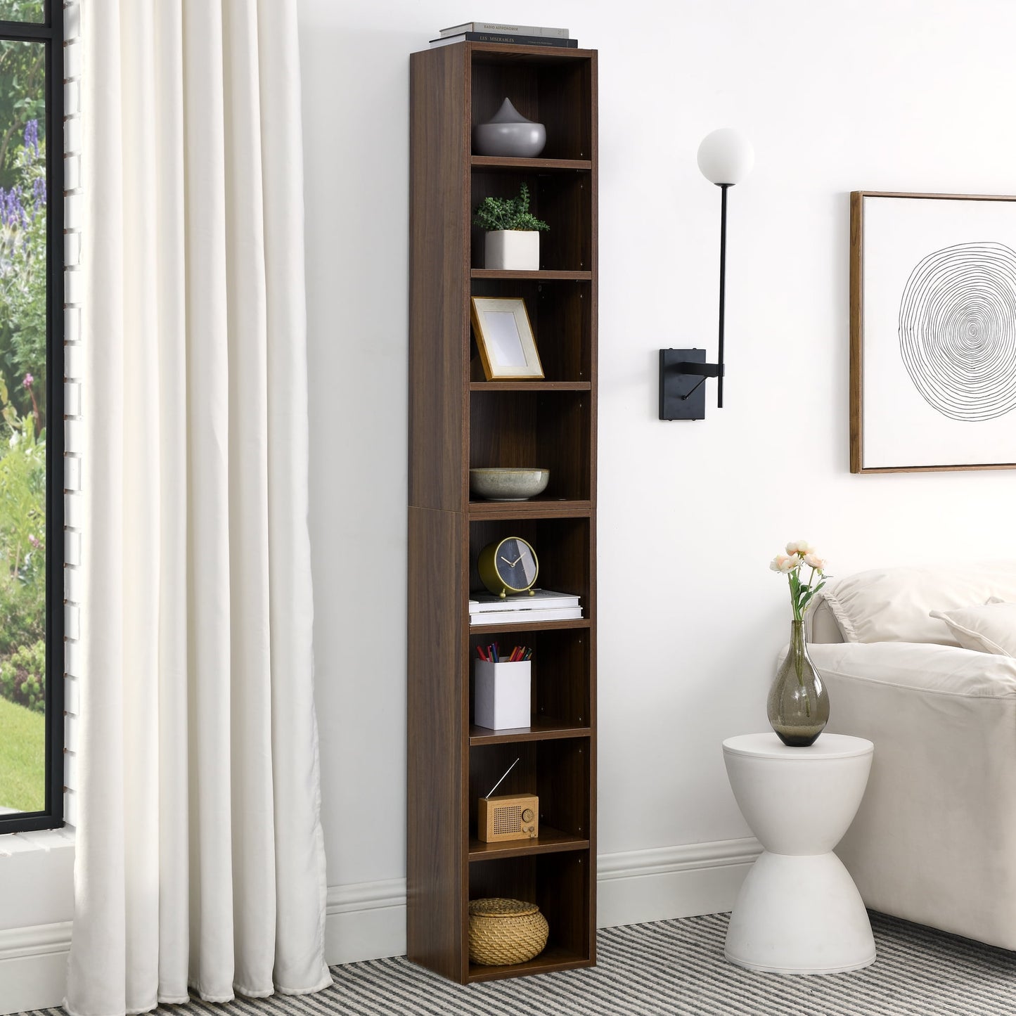 Derzers Adjustable Bookcase, 11.60 x 9.30 x 70.90 In, Medium Density Fiberboard Brown, 35.2 lb