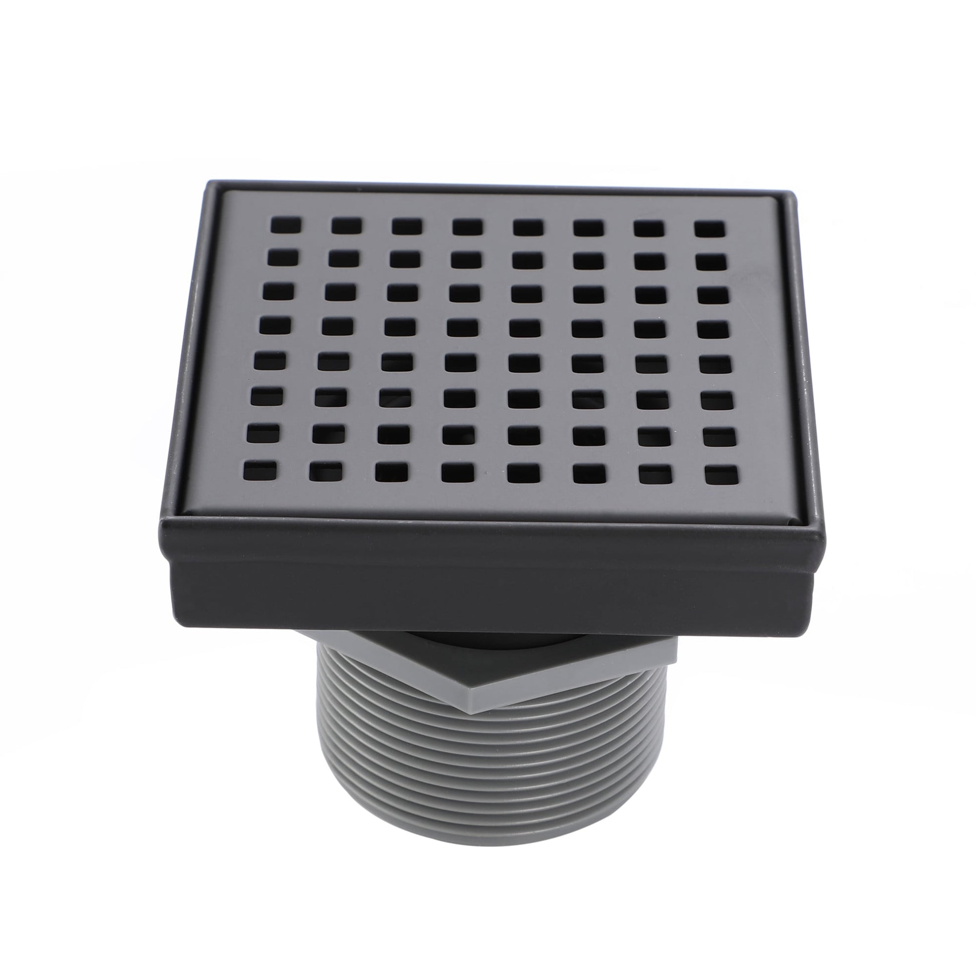 Matte Black 4 in. Square Shower Drain, Geometric Square Grate, 304 Stainless Steel, Debris Basket Included