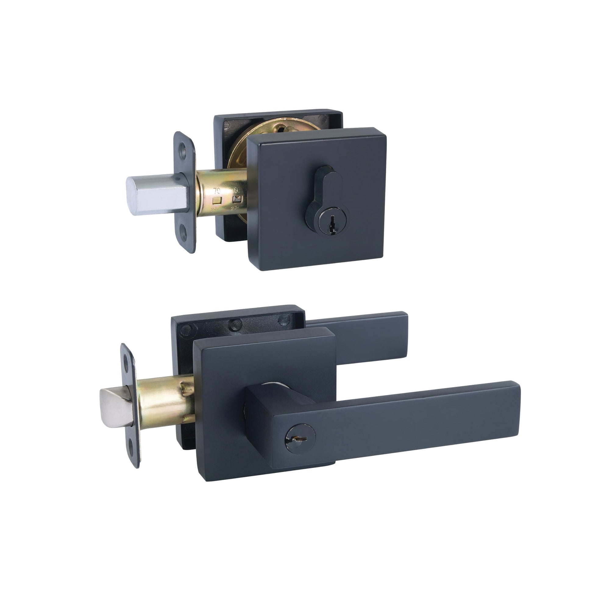 Design House Karsen Modern 2-Way Entry Door Lever and Single Cylinder Deadbolt in Matte Black