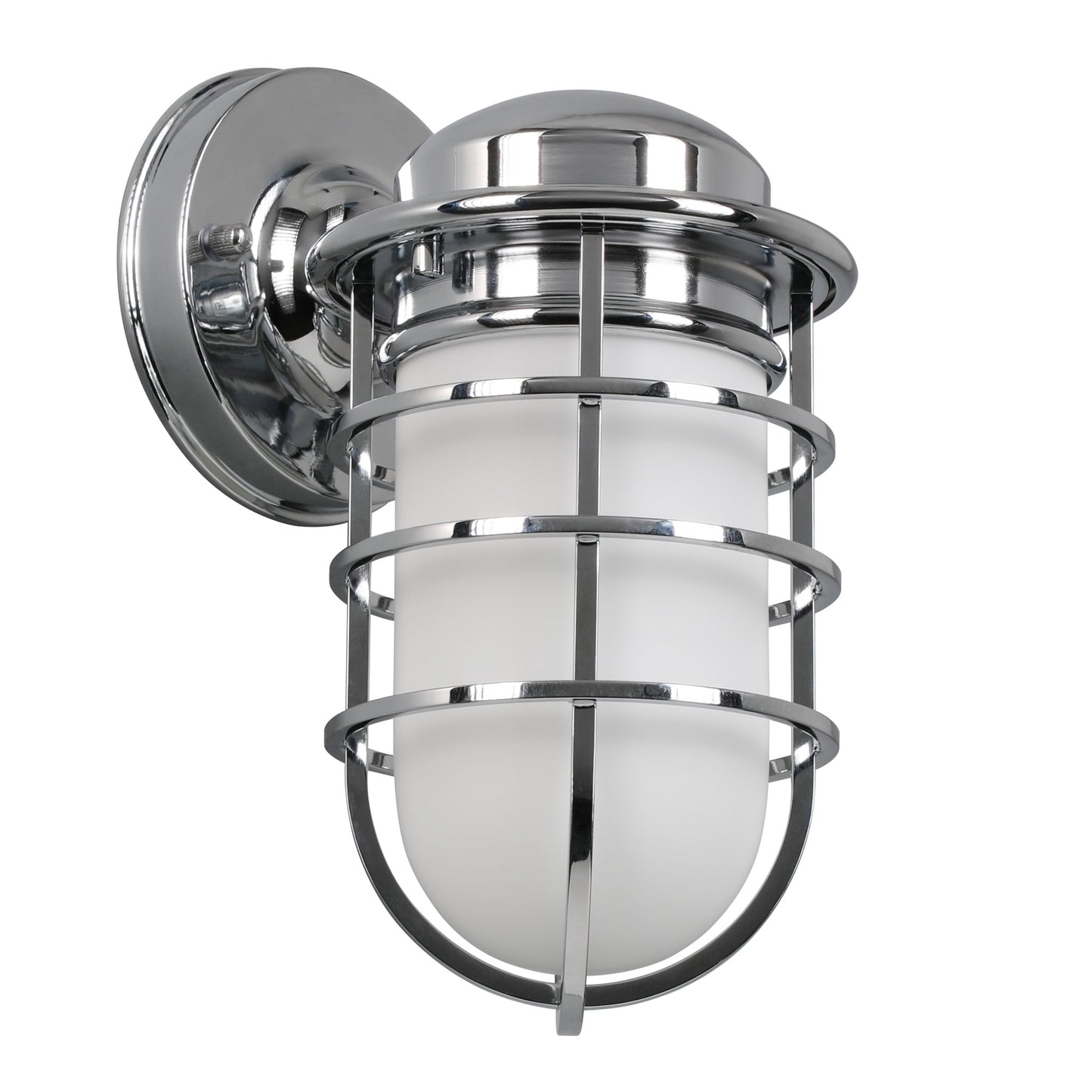 Polished Chrome Seaton 1-Light Dimmable Wall Sconce with Removable Wire Cage and Frosted Glass